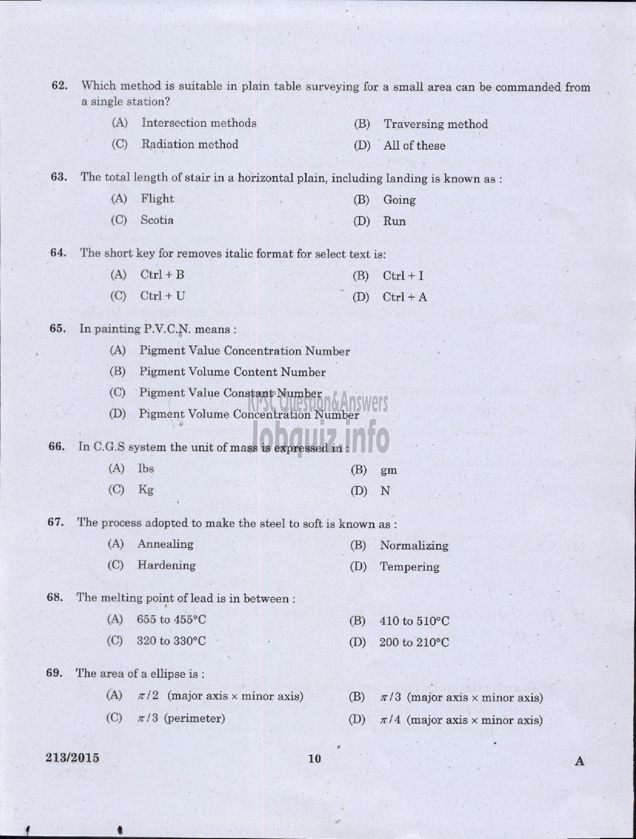 Kerala PSC Question Paper - SECOND GRADE OVERSEER/ESCOND GRADE DRAFTSMAN LOCALSELF GOVERNMENT-8