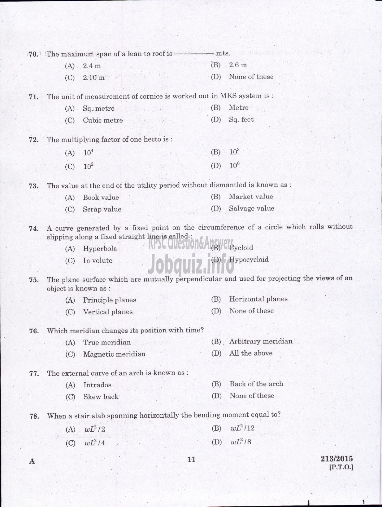 Kerala PSC Question Paper - SECOND GRADE OVERSEER/ESCOND GRADE DRAFTSMAN LOCALSELF GOVERNMENT-9