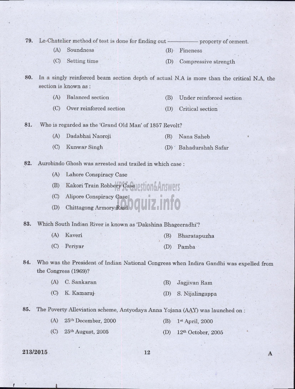 Kerala PSC Question Paper - SECOND GRADE OVERSEER/ESCOND GRADE DRAFTSMAN LOCALSELF GOVERNMENT-10