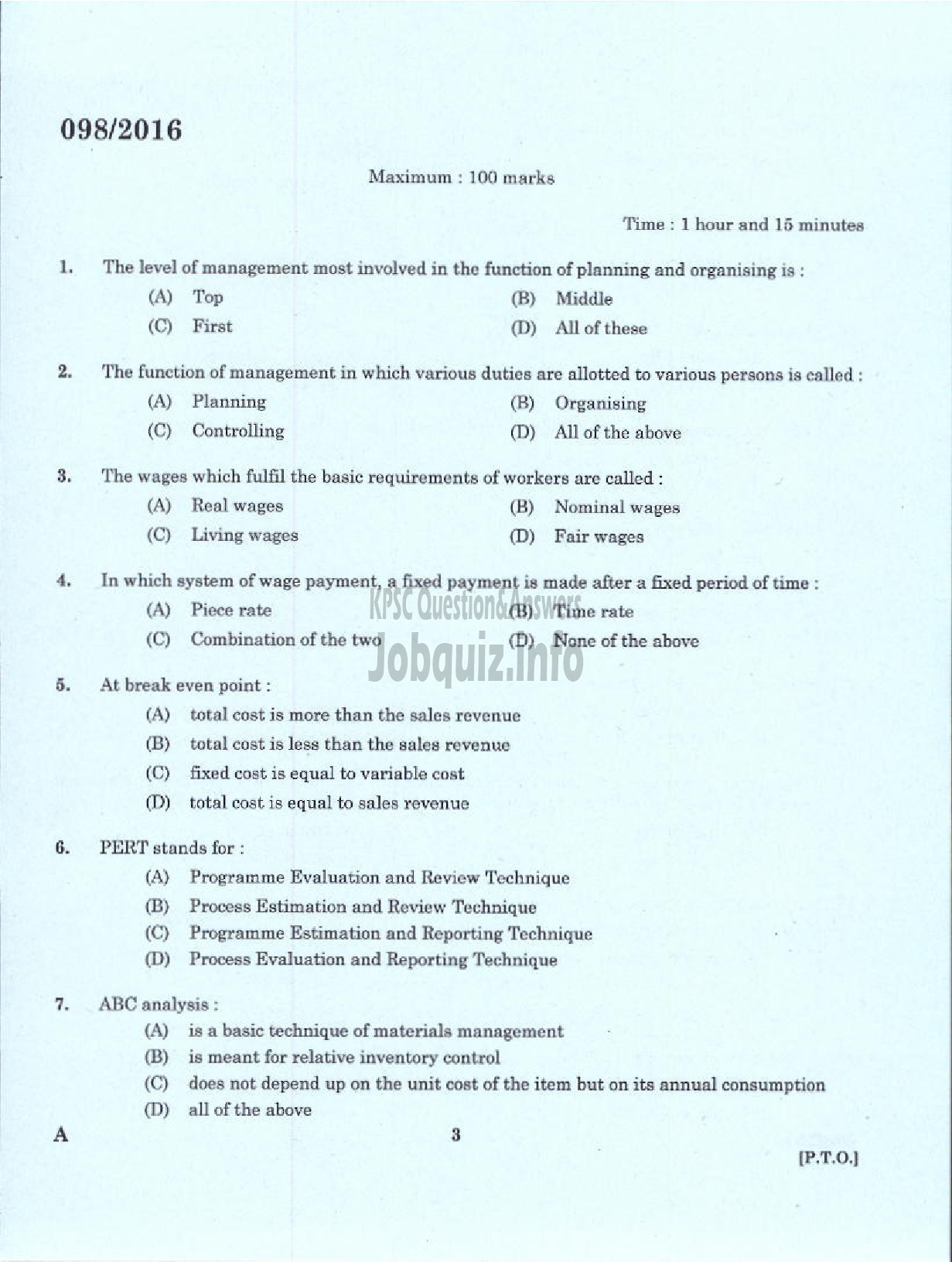 Kerala PSC Question Paper - SENIOR DRILLER GROUND WATER-1