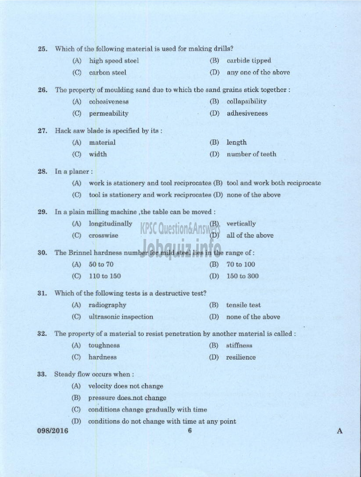 Kerala PSC Question Paper - SENIOR DRILLER GROUND WATER-4