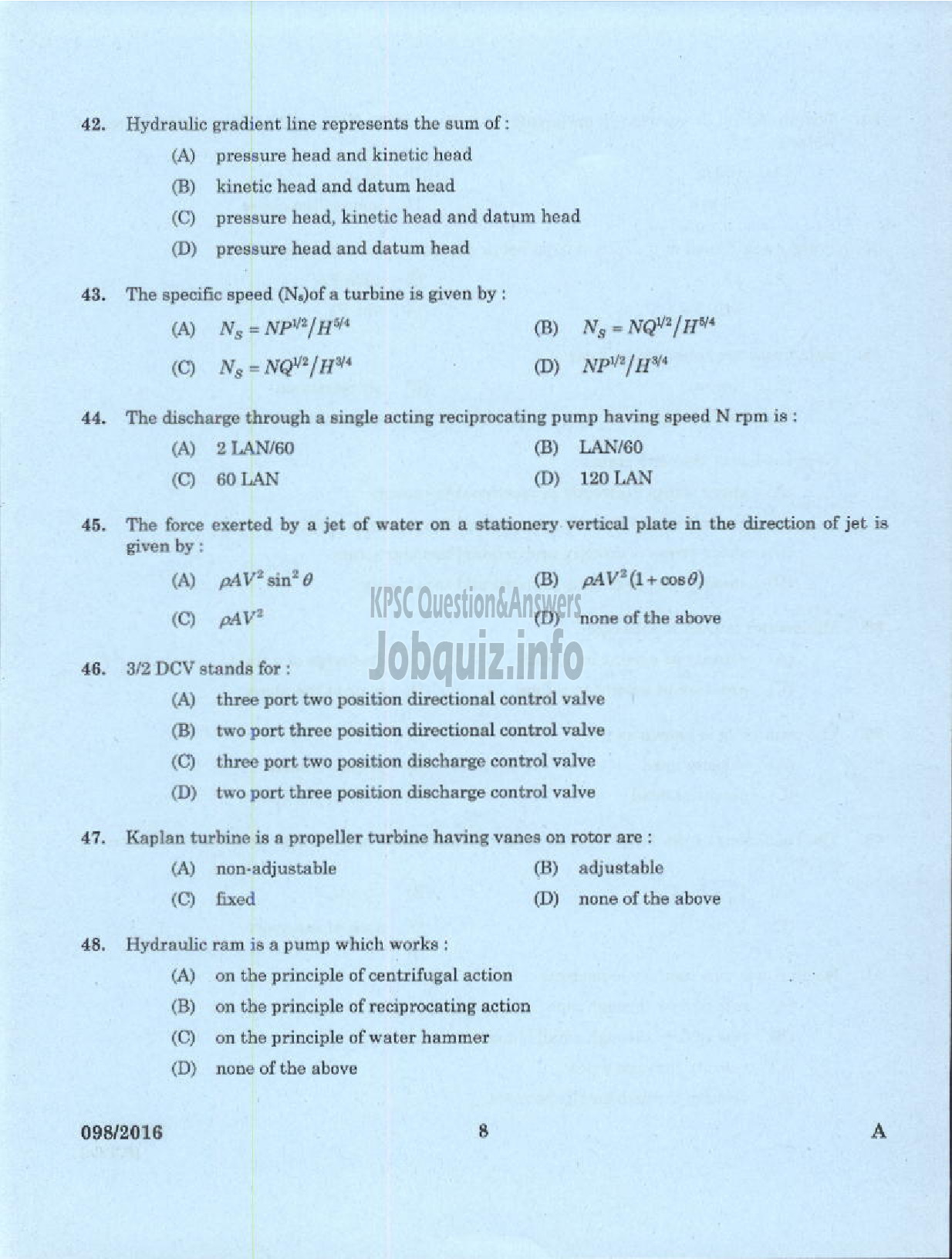 Kerala PSC Question Paper - SENIOR DRILLER GROUND WATER-6