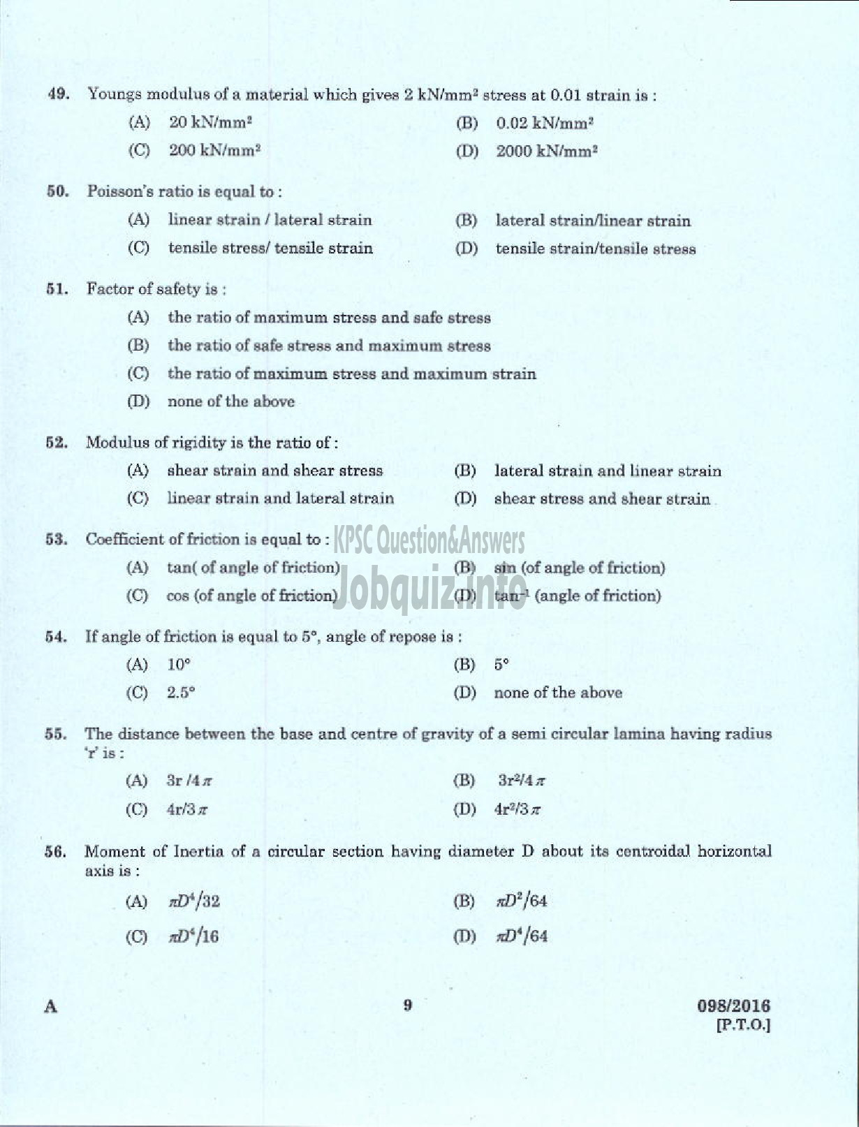 Kerala PSC Question Paper - SENIOR DRILLER GROUND WATER-7