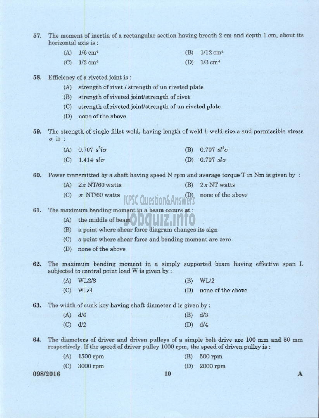 Kerala PSC Question Paper - SENIOR DRILLER GROUND WATER-8