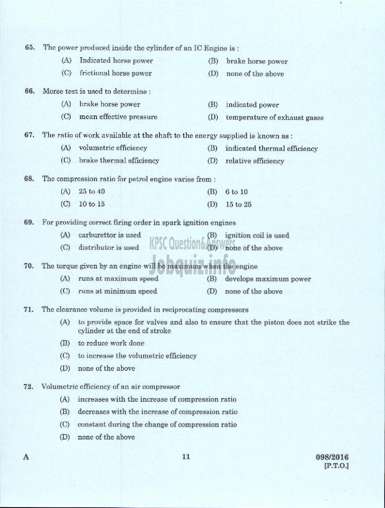 Kerala PSC Question Paper - SENIOR DRILLER GROUND WATER-9