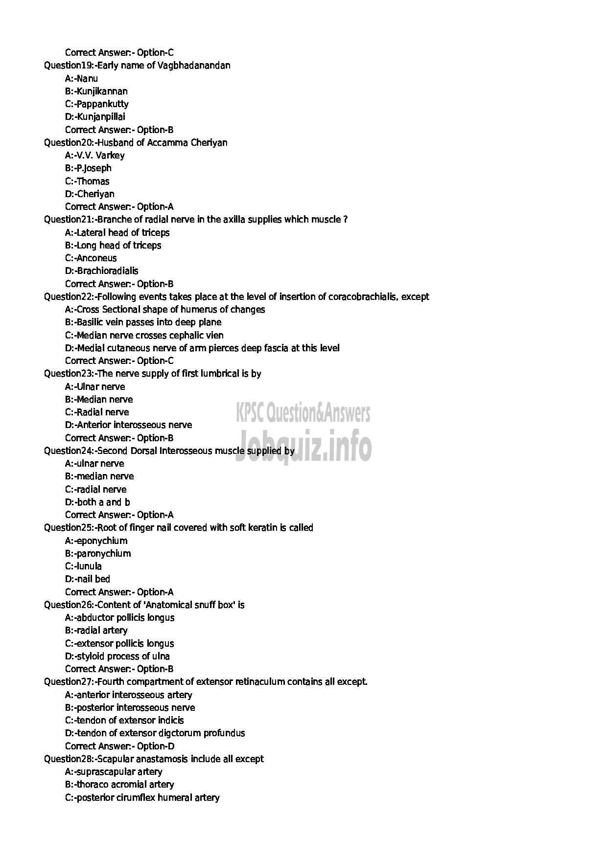 Kerala PSC Question Paper - SENIOR LECTURER IN ANATOMY NCA MEDICAL EDUCATION-3