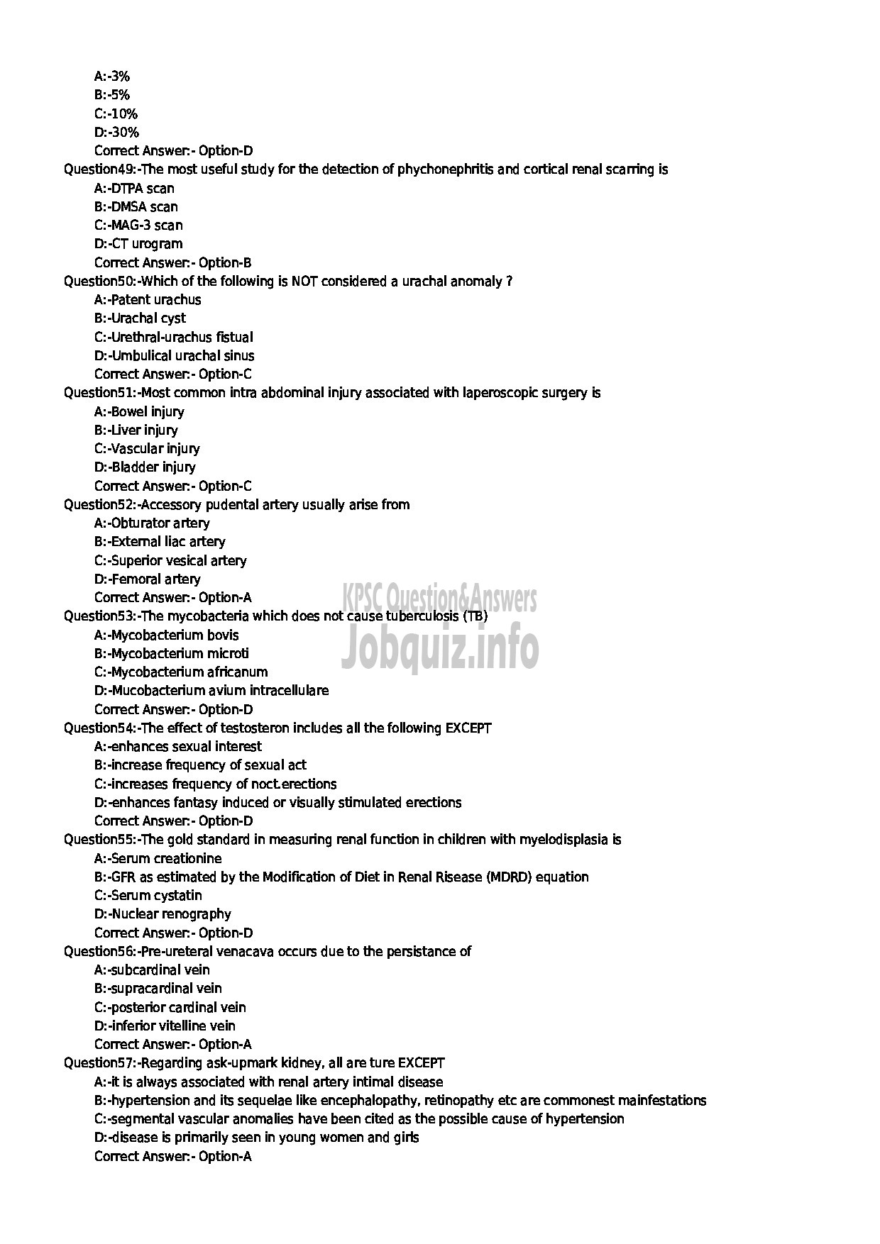 Kerala PSC Question Paper - SENIOR LECTURER IN GENITO URINARY SURGERY MEDICAL EDUCATION-6