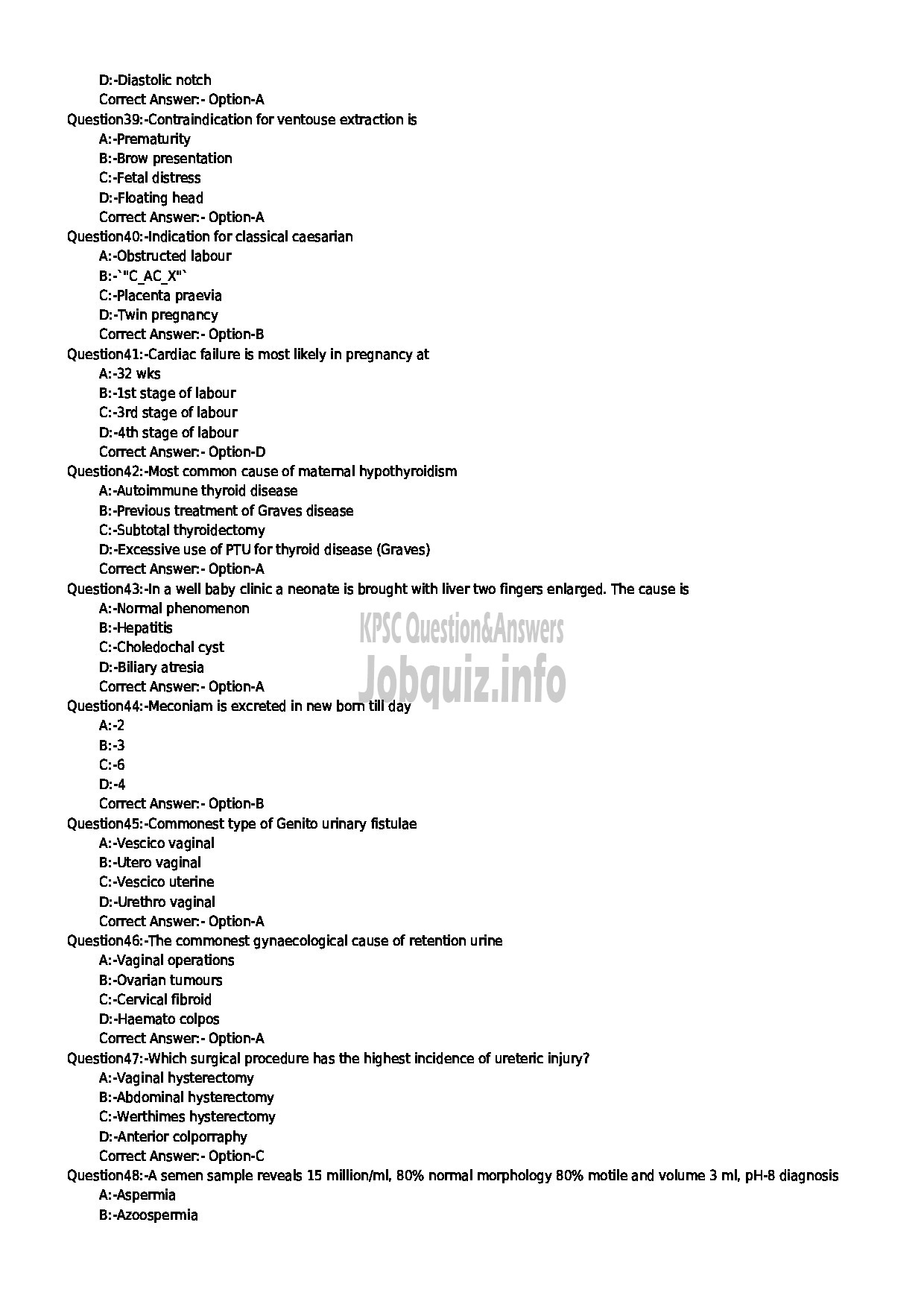 Kerala PSC Question Paper - SENIOR LECTURER IN OBTETRICS AND GYNAECOLOGY MEDICAL EDUCATION-5
