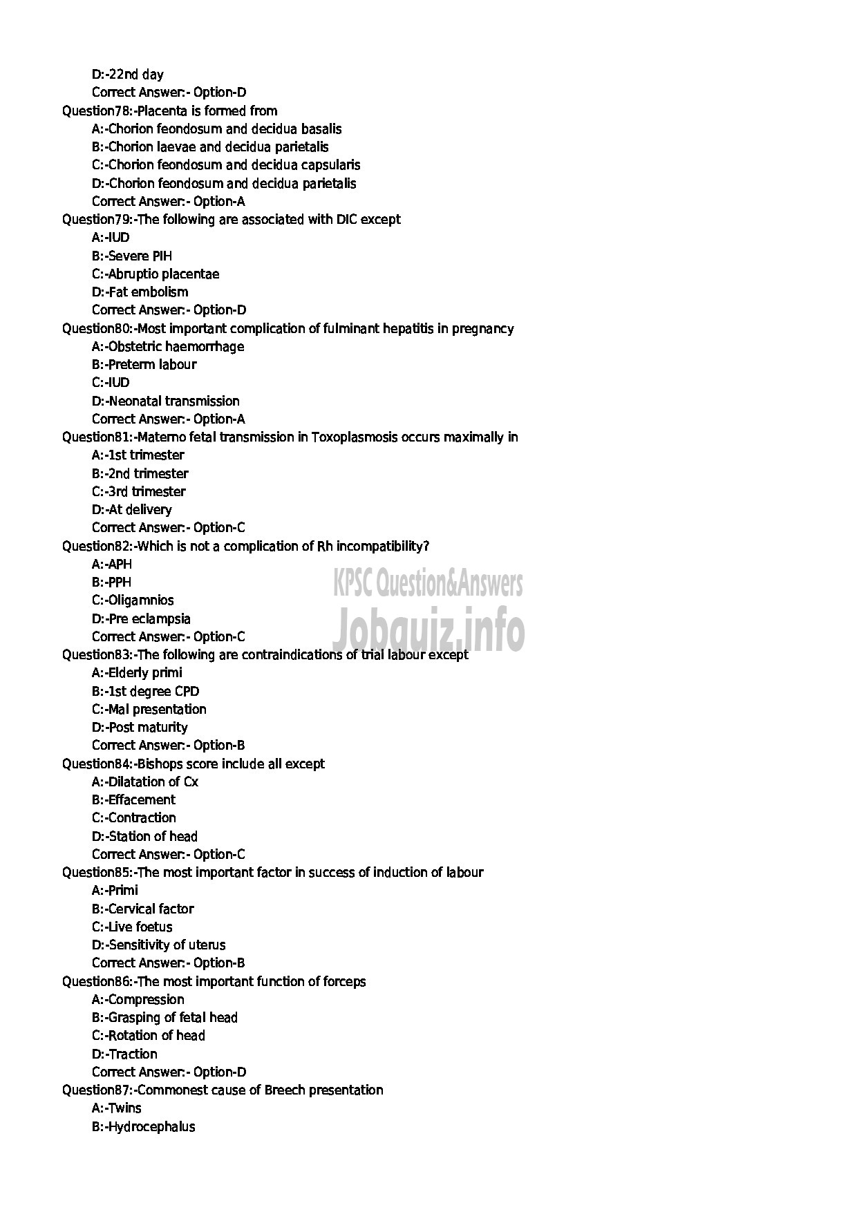 Kerala PSC Question Paper - SENIOR LECTURER IN OBTETRICS AND GYNAECOLOGY MEDICAL EDUCATION-9