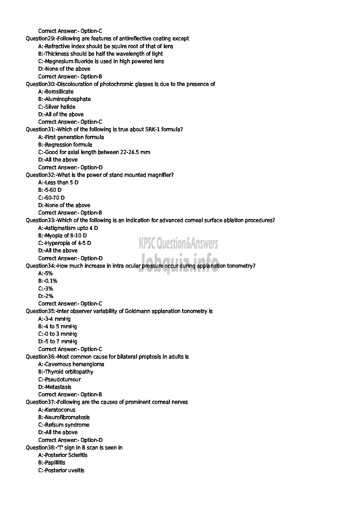 Kerala PSC Question Paper - SENIOR LECTURER IN OPTHALMOLOGY NCA MEDICAL EDUCATION-4