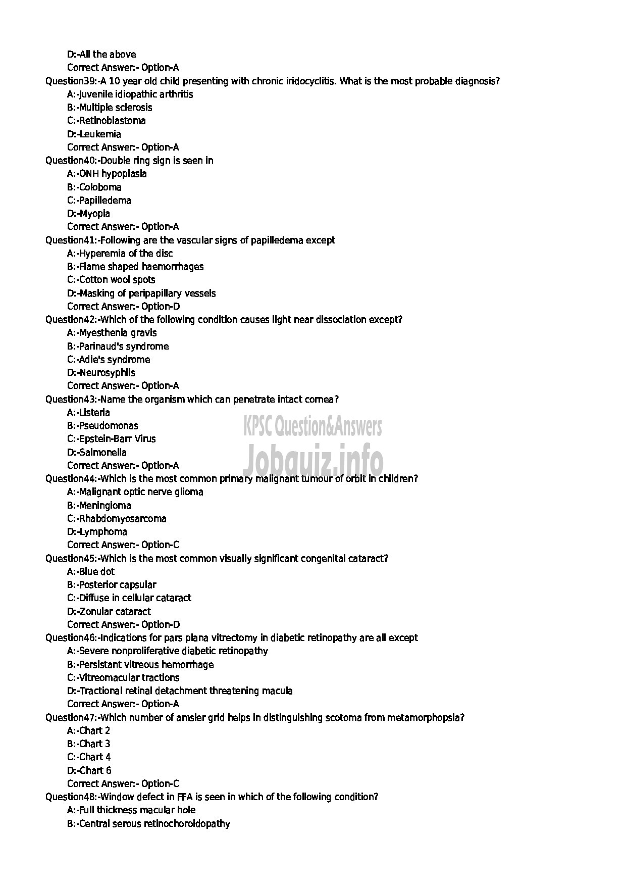 Kerala PSC Question Paper - SENIOR LECTURER IN OPTHALMOLOGY NCA MEDICAL EDUCATION-5