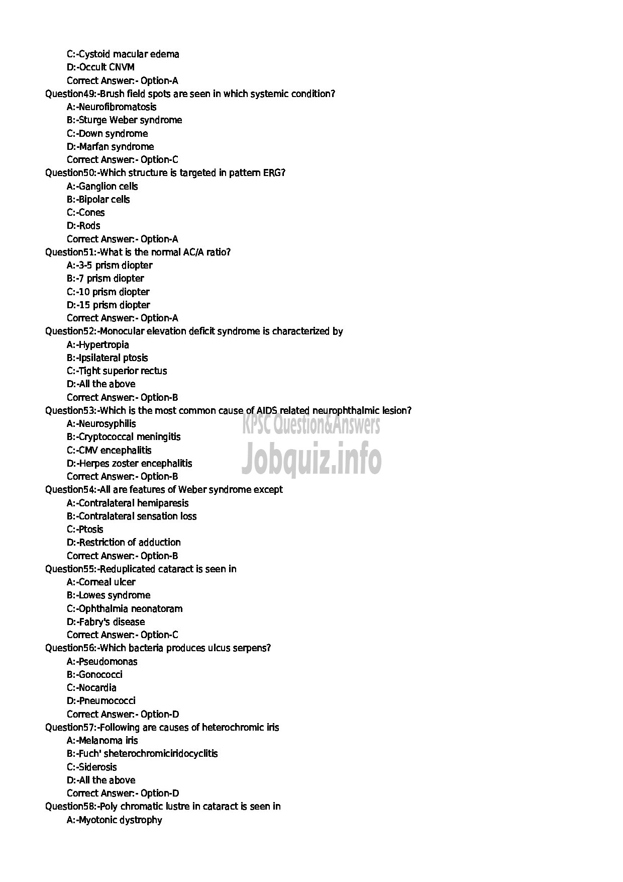Kerala PSC Question Paper - SENIOR LECTURER IN OPTHALMOLOGY NCA MEDICAL EDUCATION-6