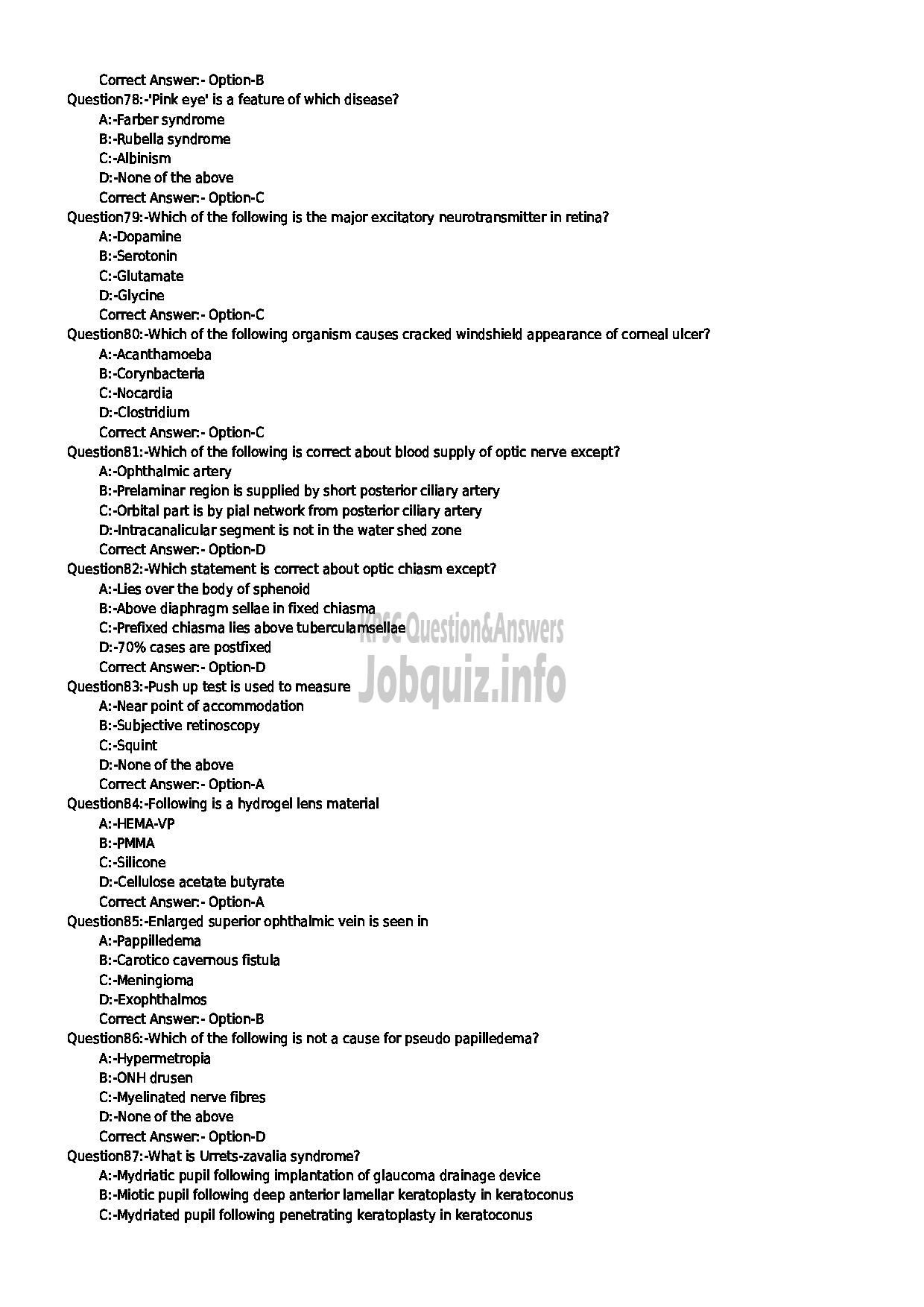 Kerala PSC Question Paper - SENIOR LECTURER IN OPTHALMOLOGY NCA MEDICAL EDUCATION-9