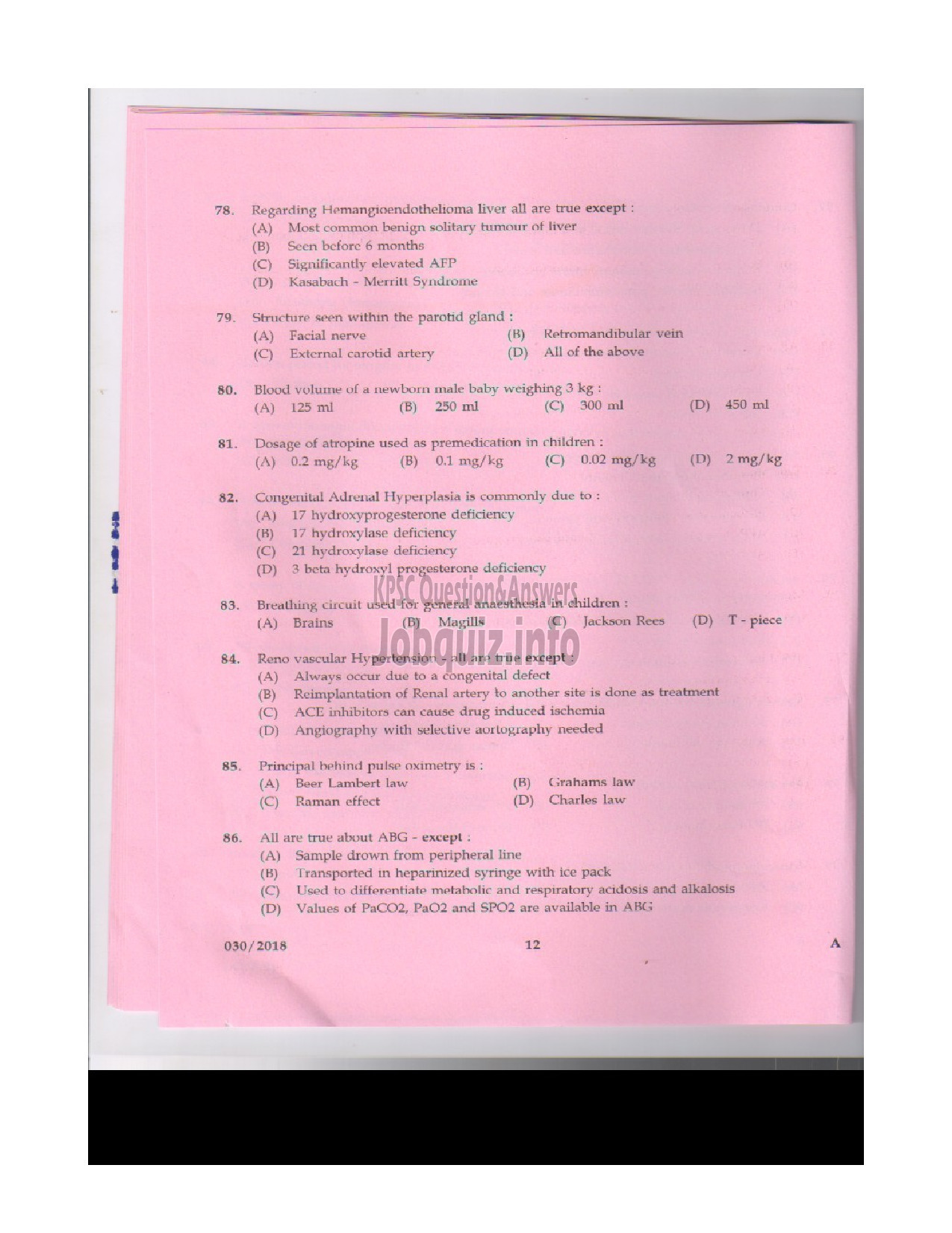 Kerala PSC Question Paper - SENIOR LECTURER IN PAEDIATRIC SURGERY MEDICAL EDUCATION-11