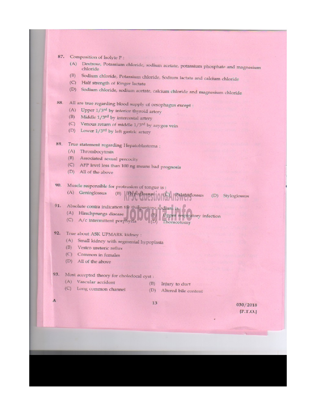 Kerala PSC Question Paper - SENIOR LECTURER IN PAEDIATRIC SURGERY MEDICAL EDUCATION-12