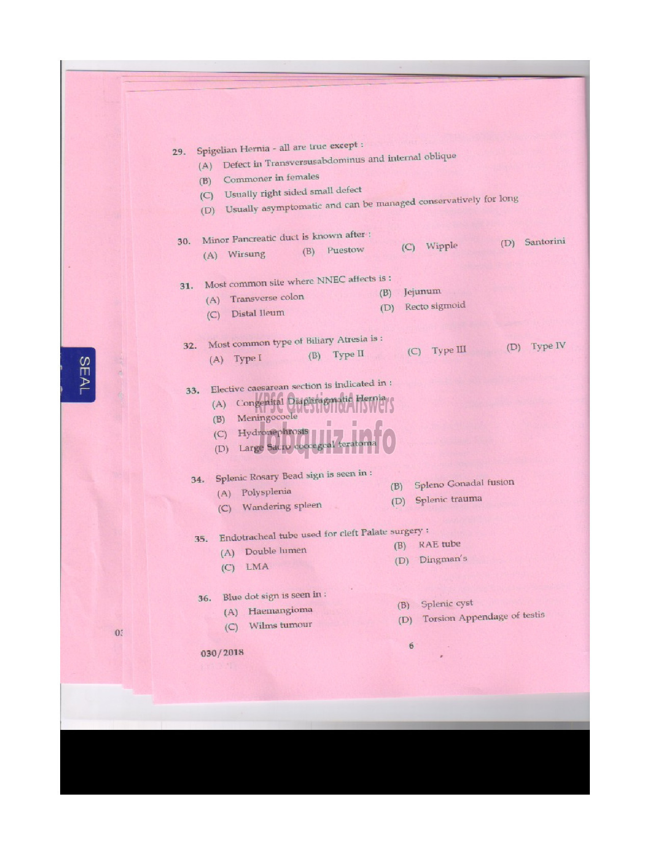 Kerala PSC Question Paper - SENIOR LECTURER IN PAEDIATRIC SURGERY MEDICAL EDUCATION-5