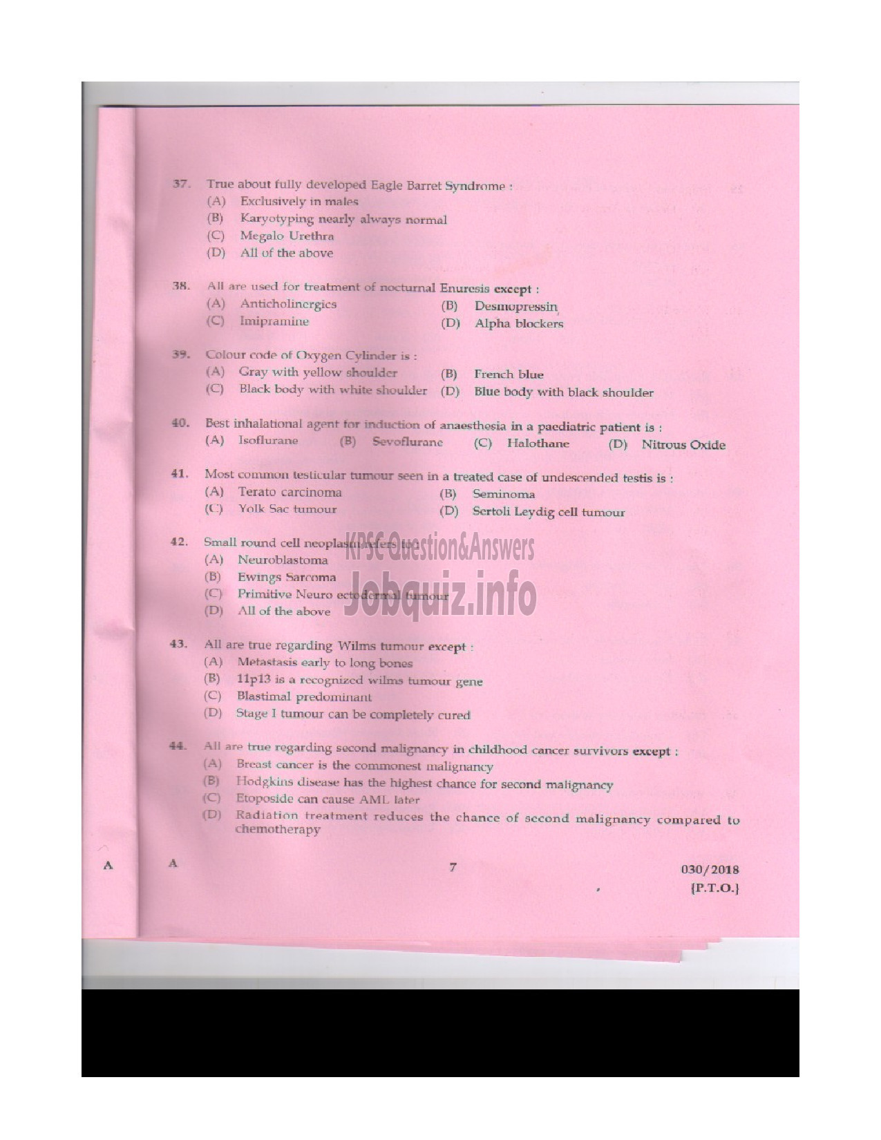 Kerala PSC Question Paper - SENIOR LECTURER IN PAEDIATRIC SURGERY MEDICAL EDUCATION-6