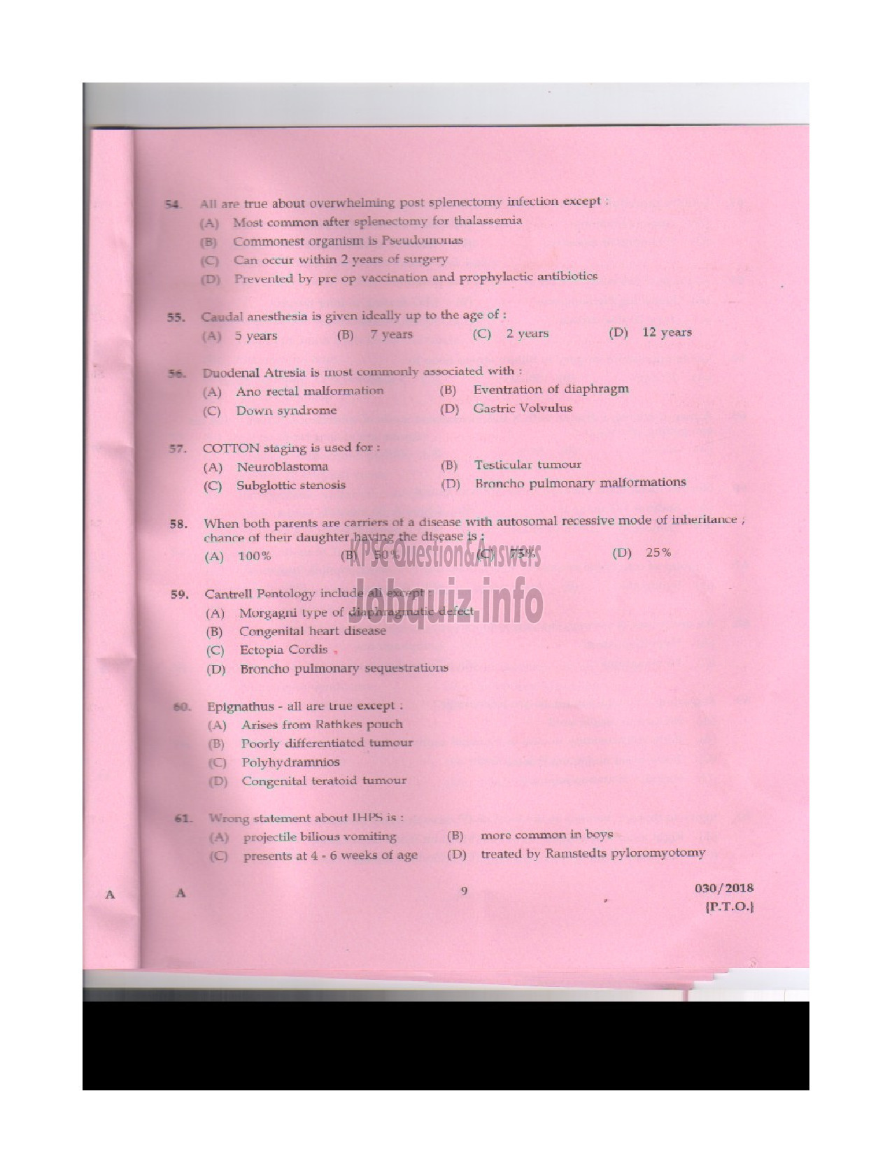 Kerala PSC Question Paper - SENIOR LECTURER IN PAEDIATRIC SURGERY MEDICAL EDUCATION-8