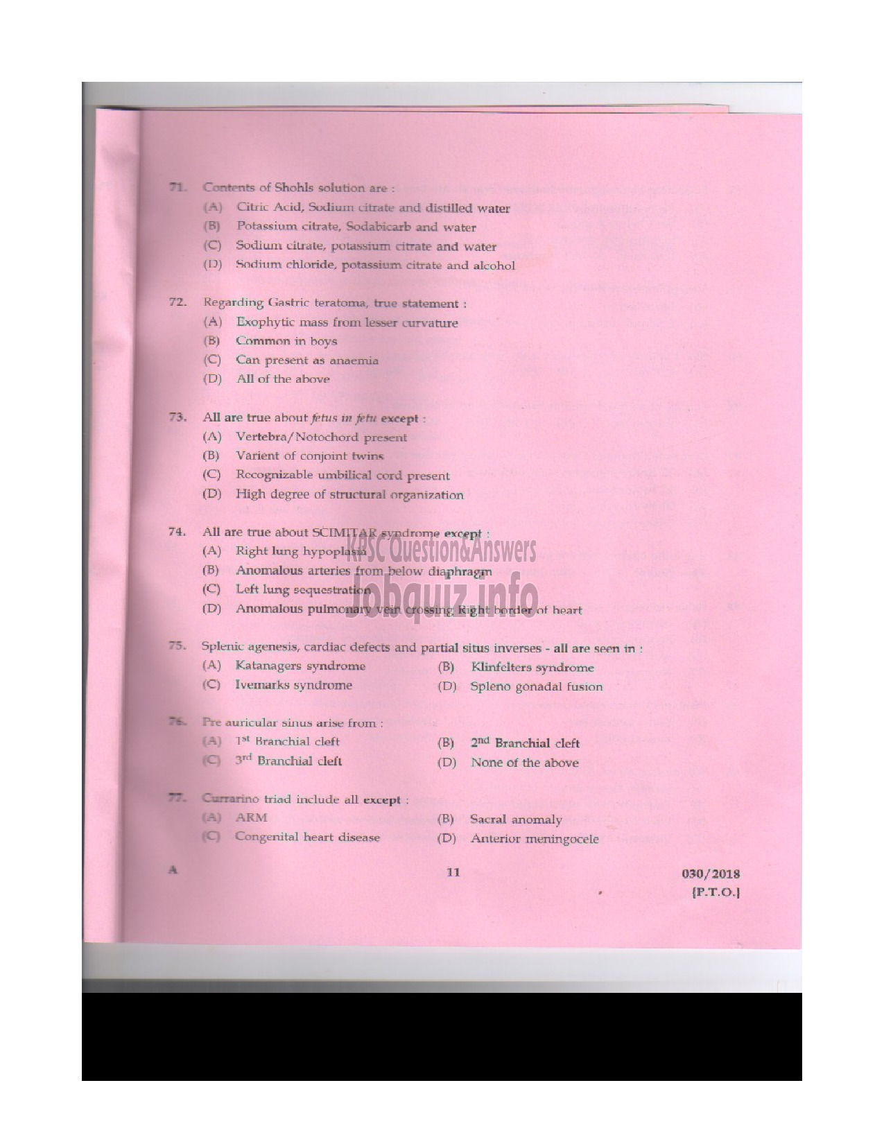 Kerala PSC Question Paper - SENIOR LECTURER IN PAEDIATRIC SURGERY MEDICAL EDUCATION-10