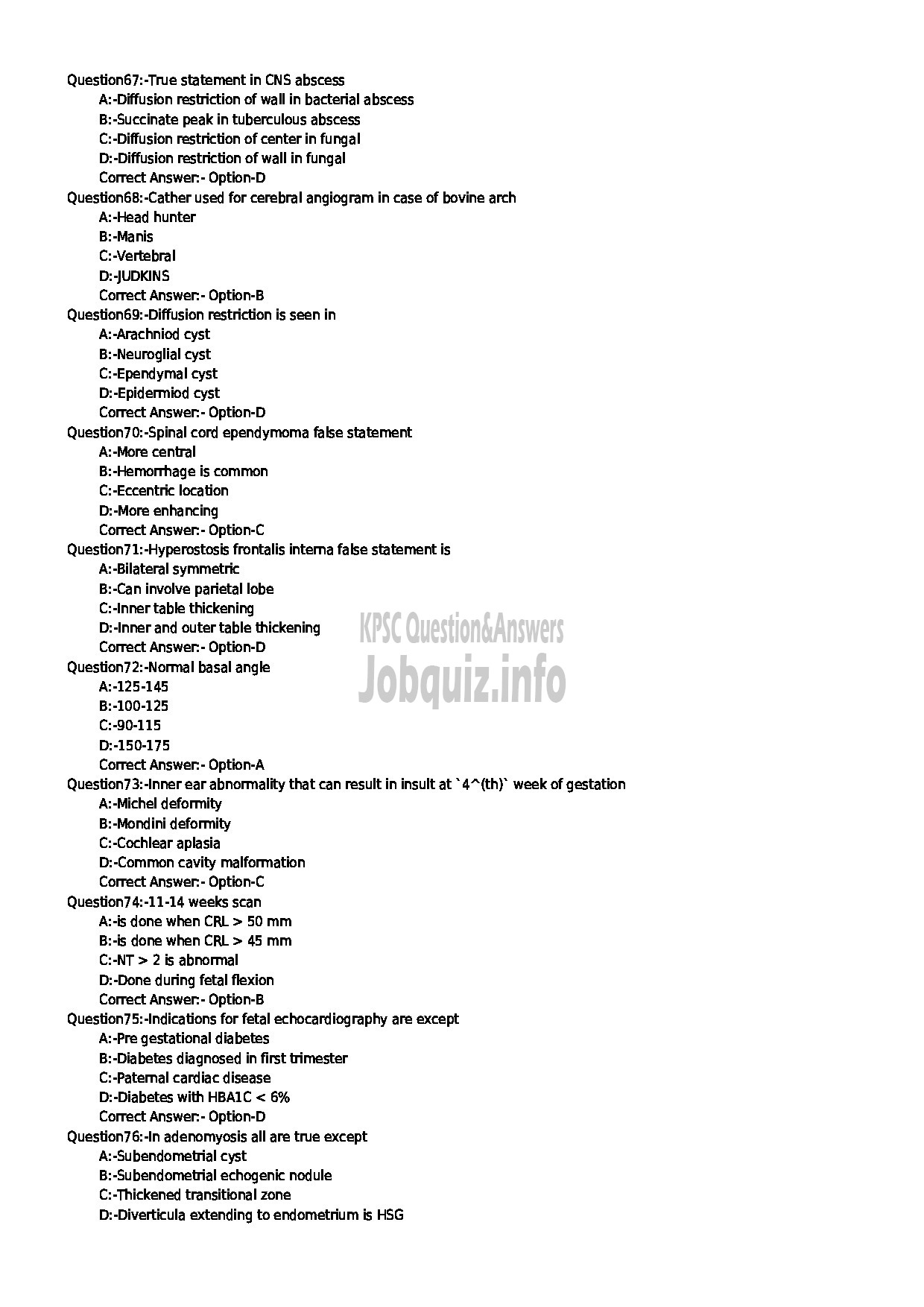 Kerala PSC Question Paper - SENIOR LECTURER IN RADIODIAGNOSIS NCA MEDICAL EDUCATION-8