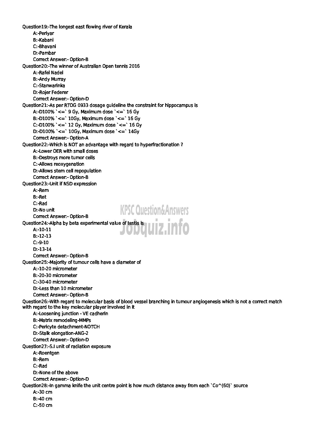 Kerala PSC Question Paper - SENIOR LECTURER IN RADIOTHERAPY NCA MEDICAL EDUCATION-3