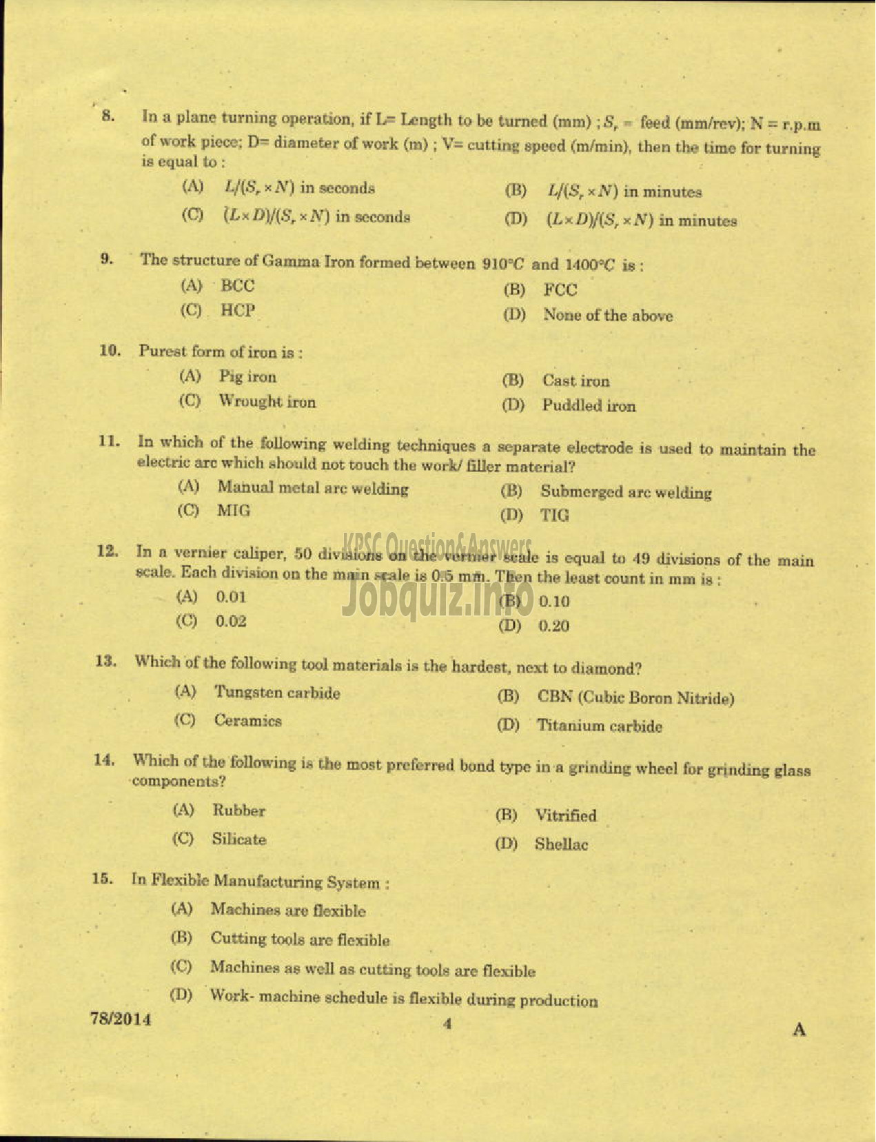 Kerala PSC Question Paper - SENIOR MECHANIC HARBOUR ENGINEERING DEPARTMENT-2