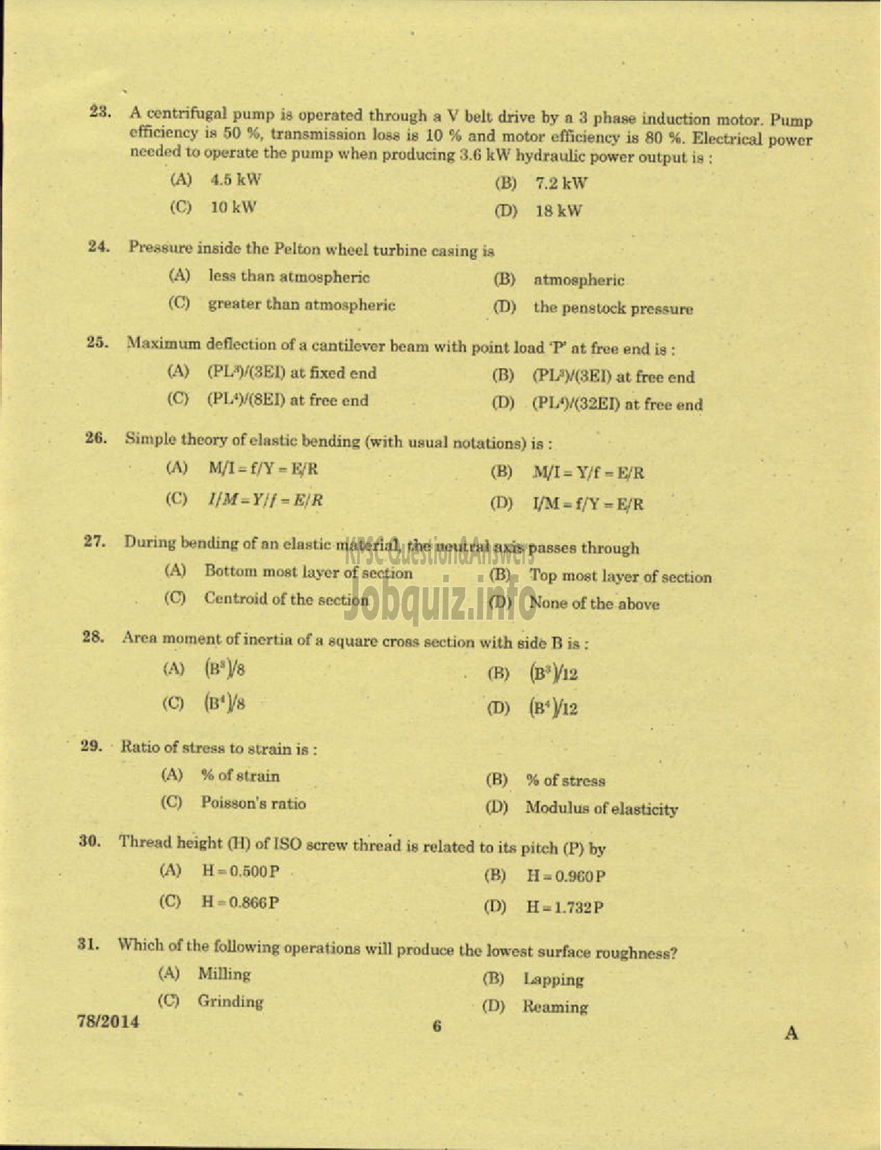 Kerala PSC Question Paper - SENIOR MECHANIC HARBOUR ENGINEERING DEPARTMENT-4