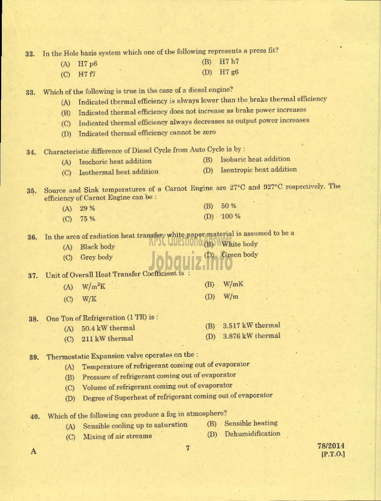 Kerala PSC Question Paper - SENIOR MECHANIC HARBOUR ENGINEERING DEPARTMENT-5