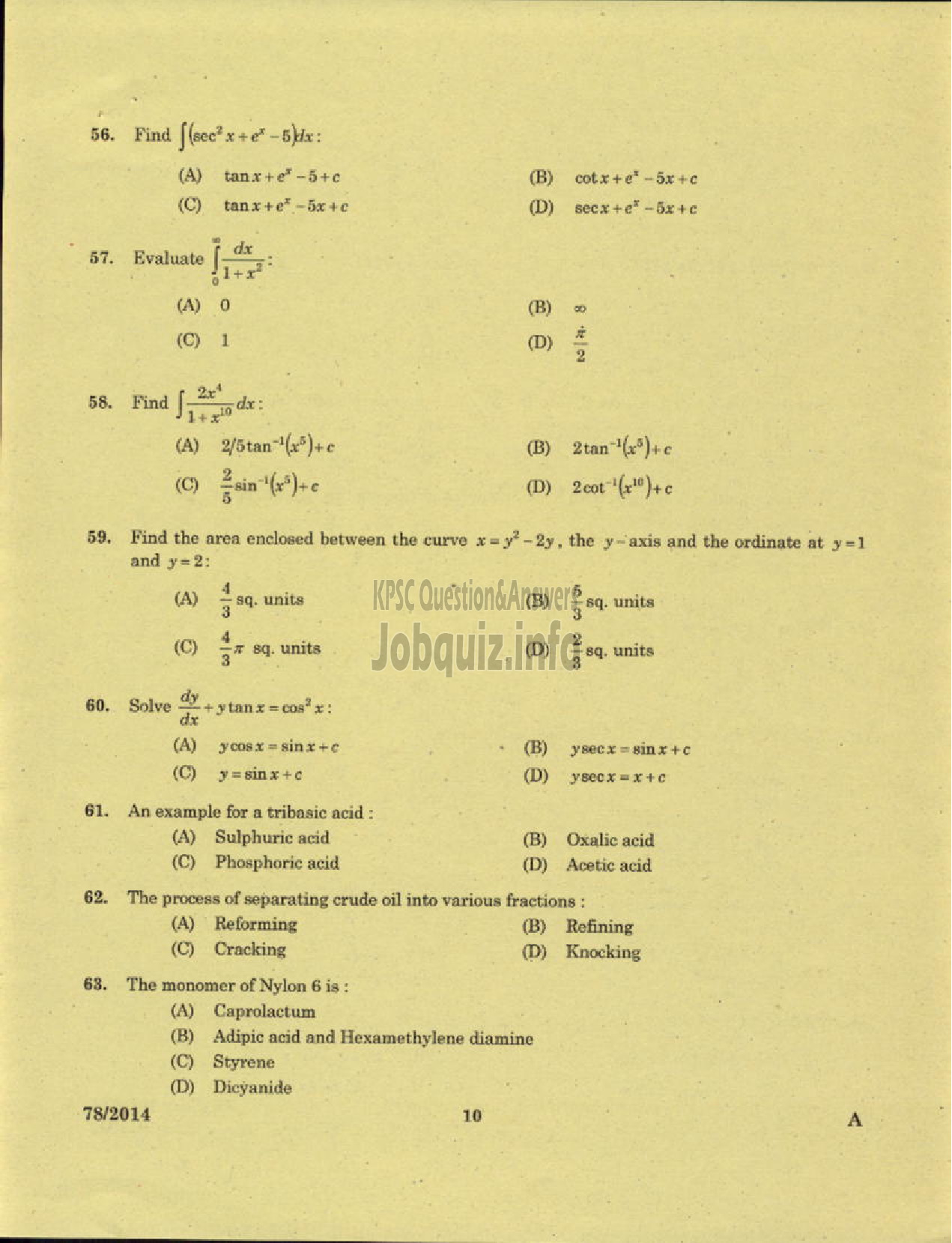 Kerala PSC Question Paper - SENIOR MECHANIC HARBOUR ENGINEERING DEPARTMENT-8