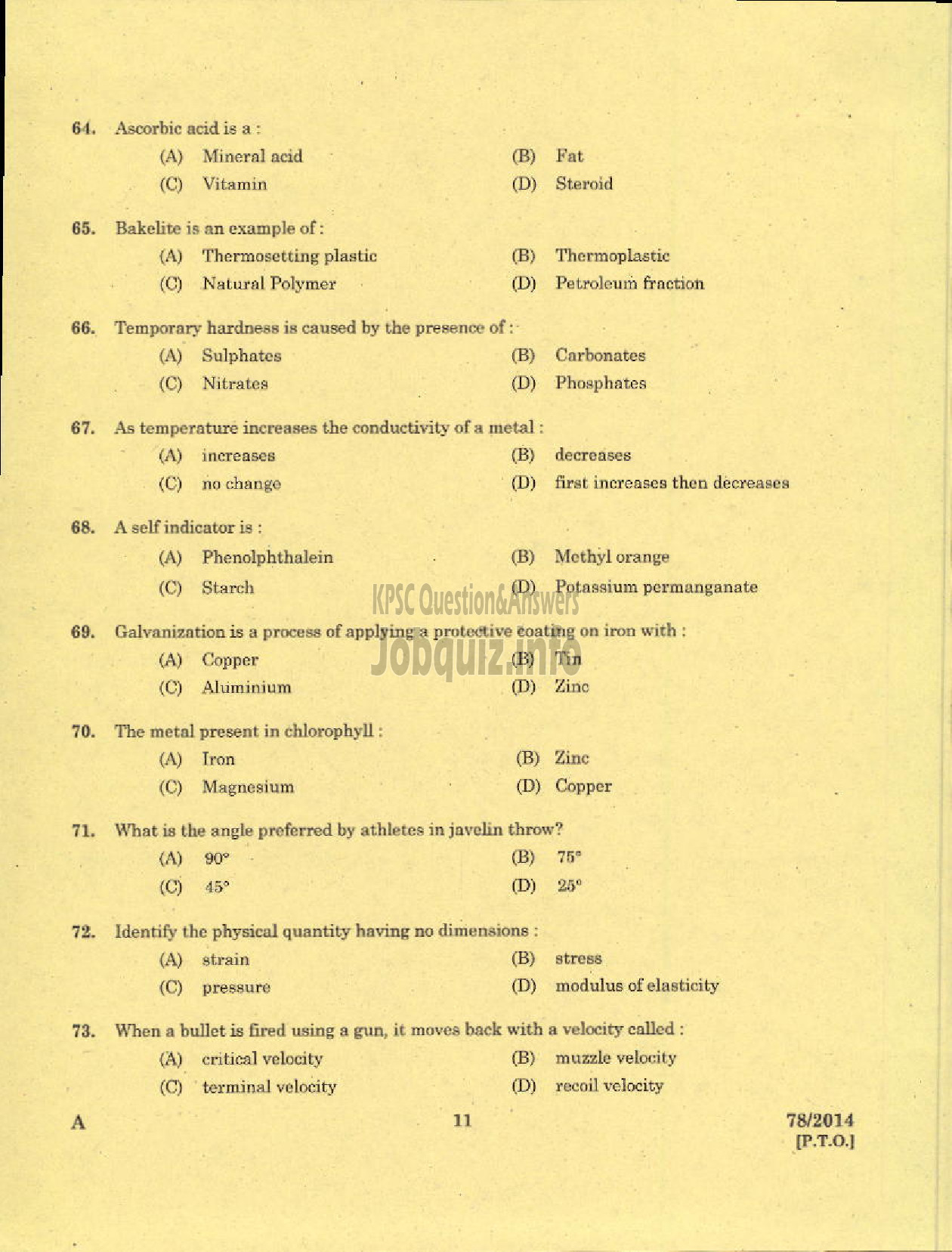 Kerala PSC Question Paper - SENIOR MECHANIC HARBOUR ENGINEERING DEPARTMENT-9