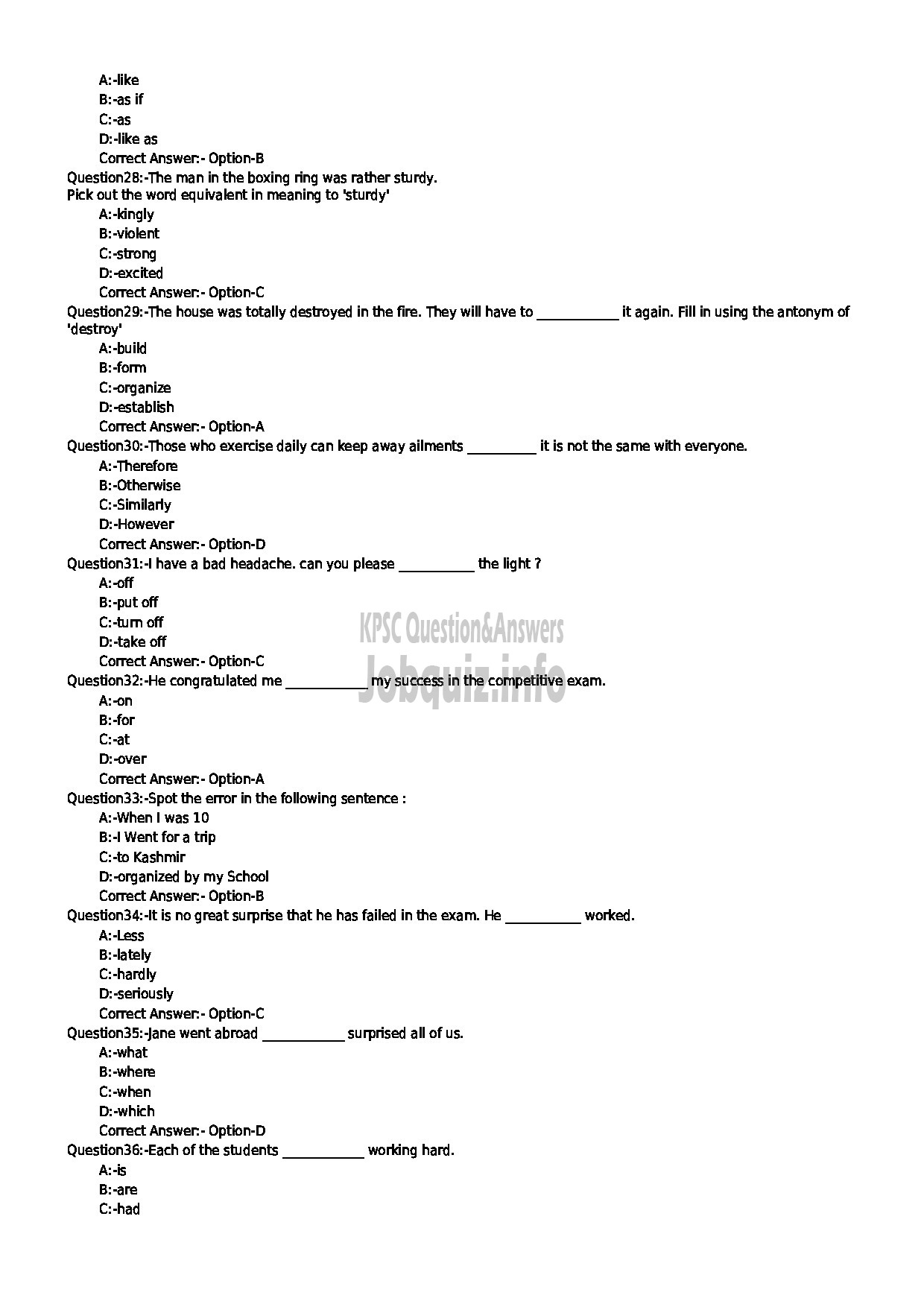 Kerala PSC Question Paper - SERGEANT VARIOUS-4