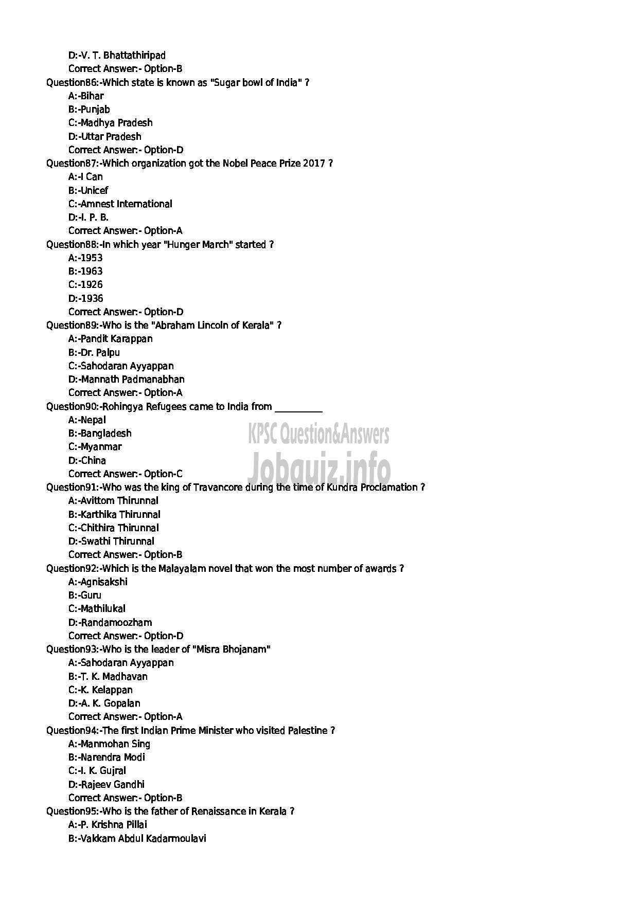 Kerala PSC Question Paper - SERGEANT VARIOUS-10