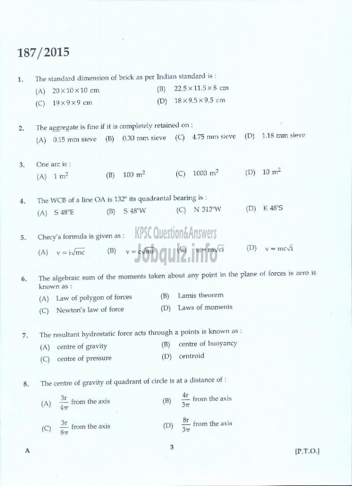 Kerala PSC Question Paper - SITE ENGINEER GR II KSFDC LTD-1