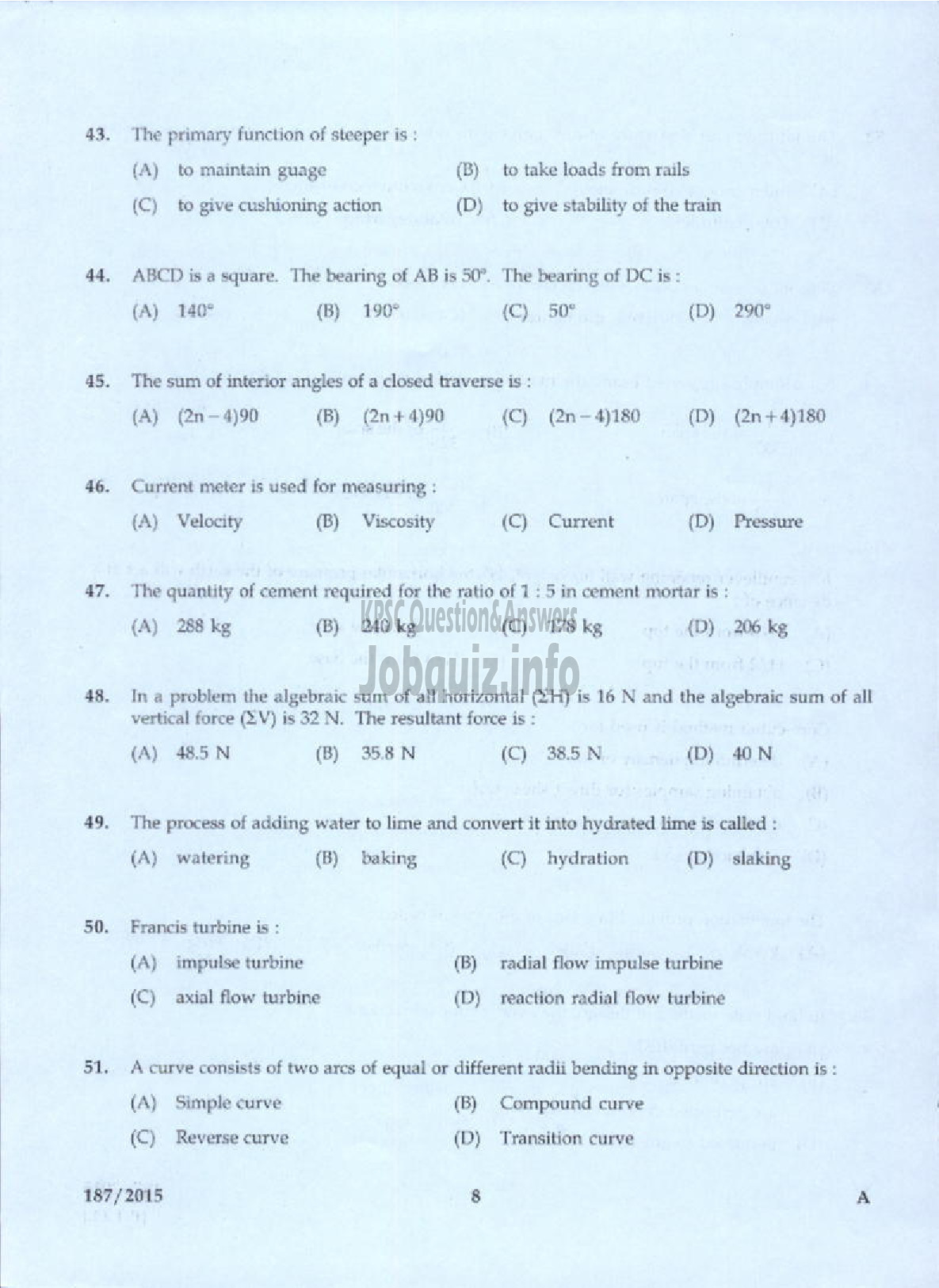 Kerala PSC Question Paper - SITE ENGINEER GR II KSFDC LTD-6