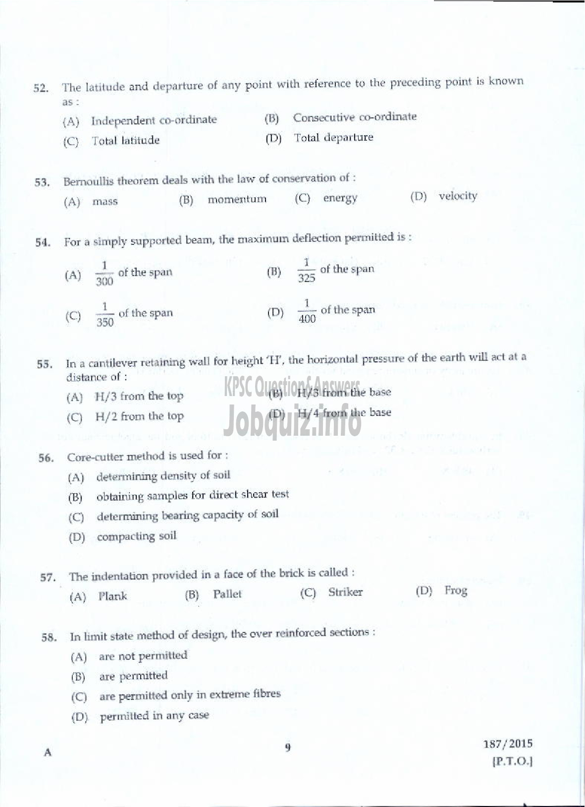 Kerala PSC Question Paper - SITE ENGINEER GR II KSFDC LTD-7