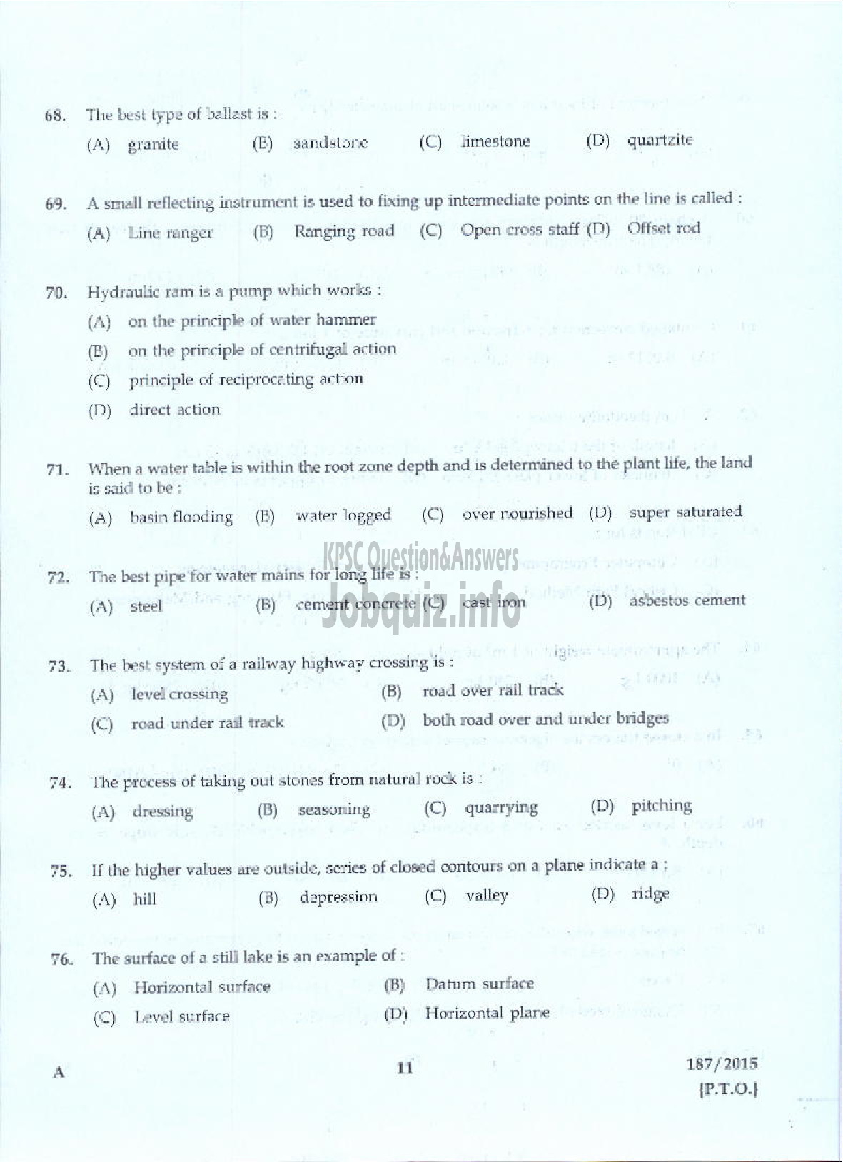 Kerala PSC Question Paper - SITE ENGINEER GR II KSFDC LTD-9