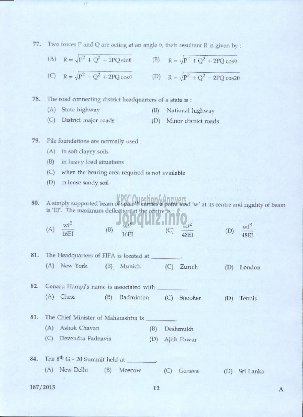 Kerala PSC Question Paper - SITE ENGINEER GR II KSFDC LTD-10