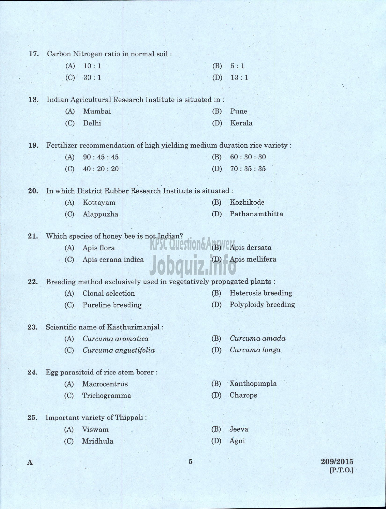 Kerala PSC Question Paper - SOIL SURVEY OFFICER / RESEARCH ASSISTNT / CARTOGRAPHER / TECHNICAL ASSISTANT SOIL SURVEY AND SOIL CONSERVATION-3