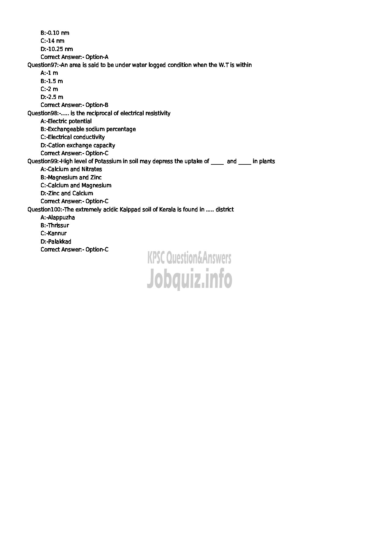 Kerala PSC Question Paper - SPECIALIST (SOIL SCIENCE / SOIL CONSERVATION) KERALA STATE LAND USE BOARD-11