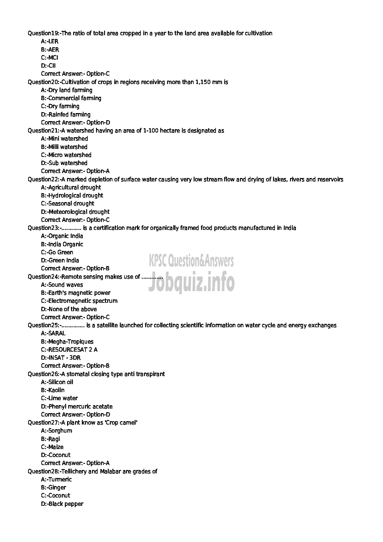 Kerala PSC Question Paper - SPECIALIST (SOIL SCIENCE / SOIL CONSERVATION) KERALA STATE LAND USE BOARD-3