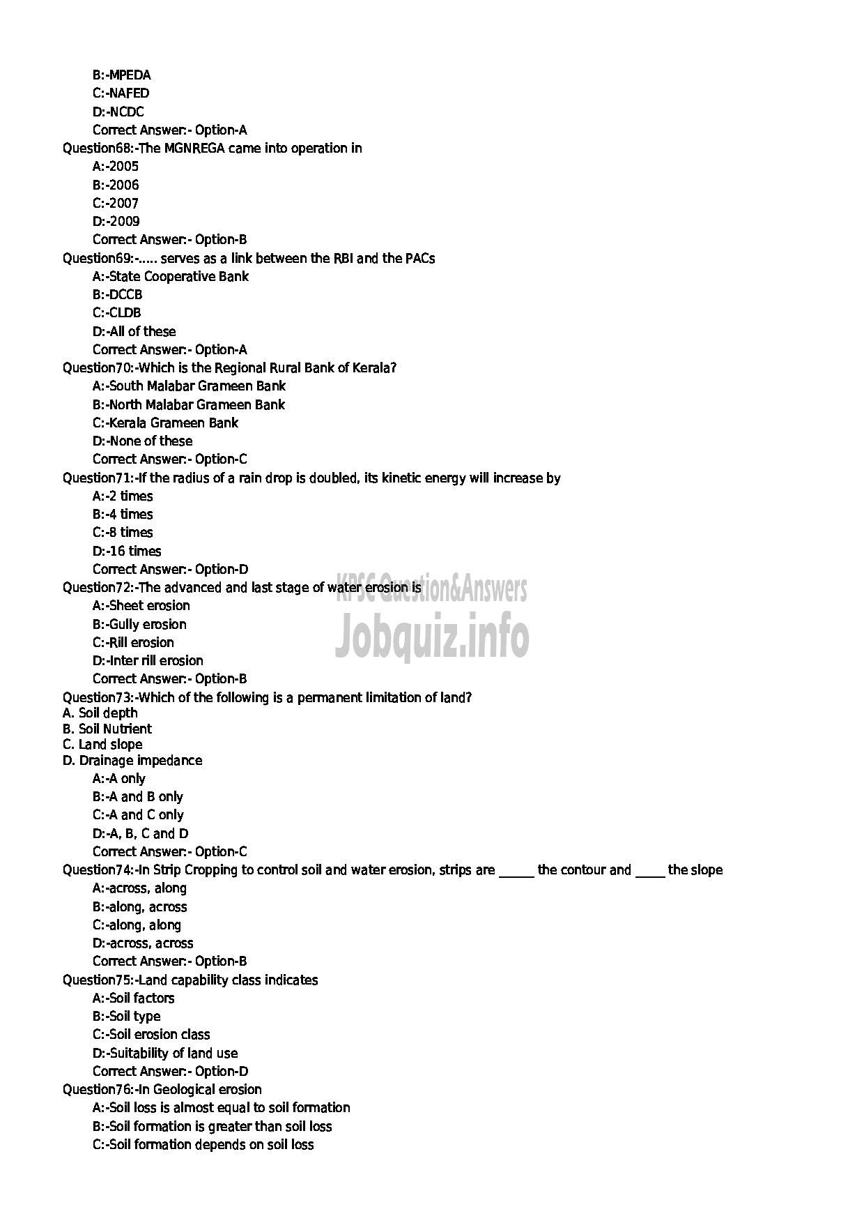 Kerala PSC Question Paper - SPECIALIST (SOIL SCIENCE / SOIL CONSERVATION) KERALA STATE LAND USE BOARD-8