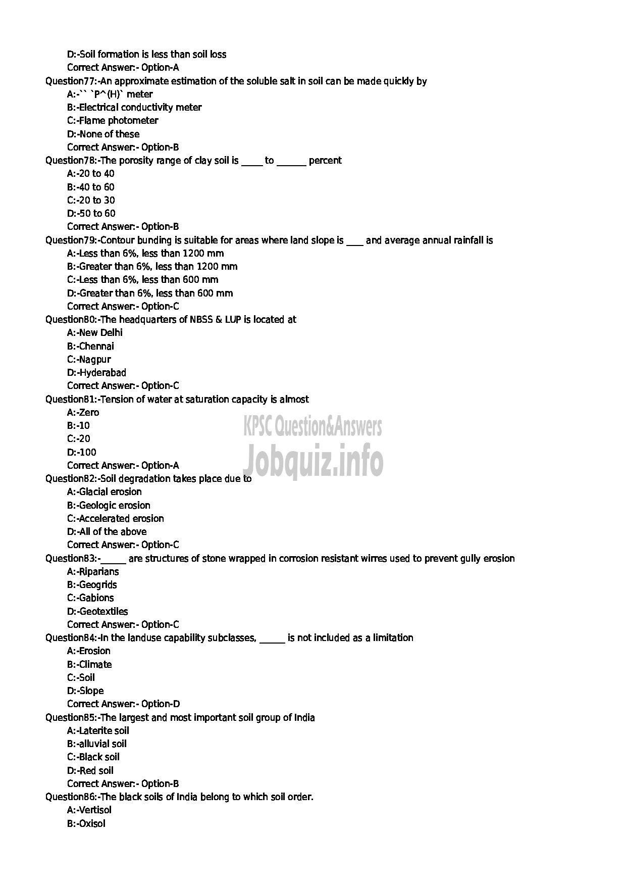 Kerala PSC Question Paper - SPECIALIST (SOIL SCIENCE / SOIL CONSERVATION) KERALA STATE LAND USE BOARD-9