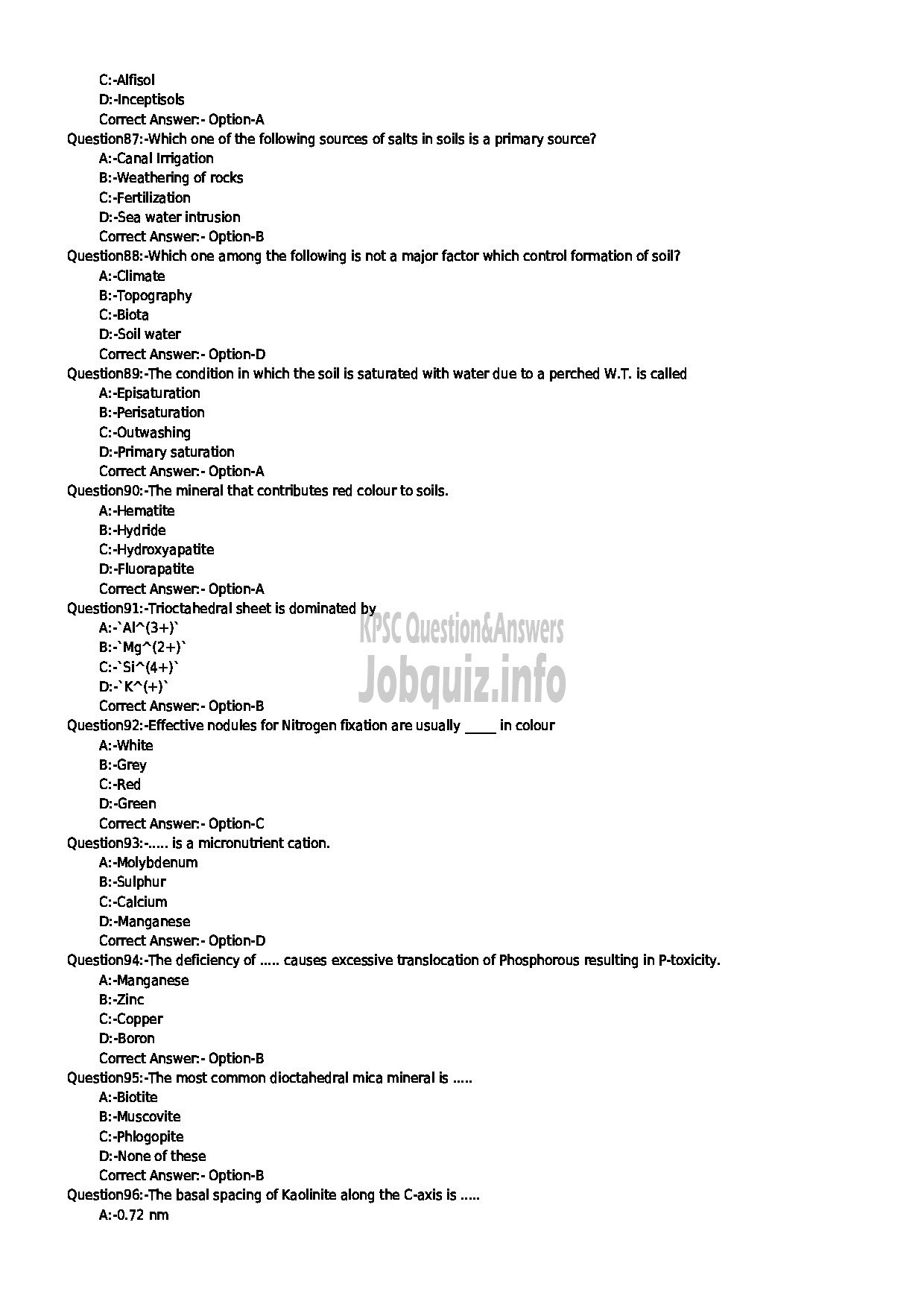 Kerala PSC Question Paper - SPECIALIST (SOIL SCIENCE / SOIL CONSERVATION) KERALA STATE LAND USE BOARD-10