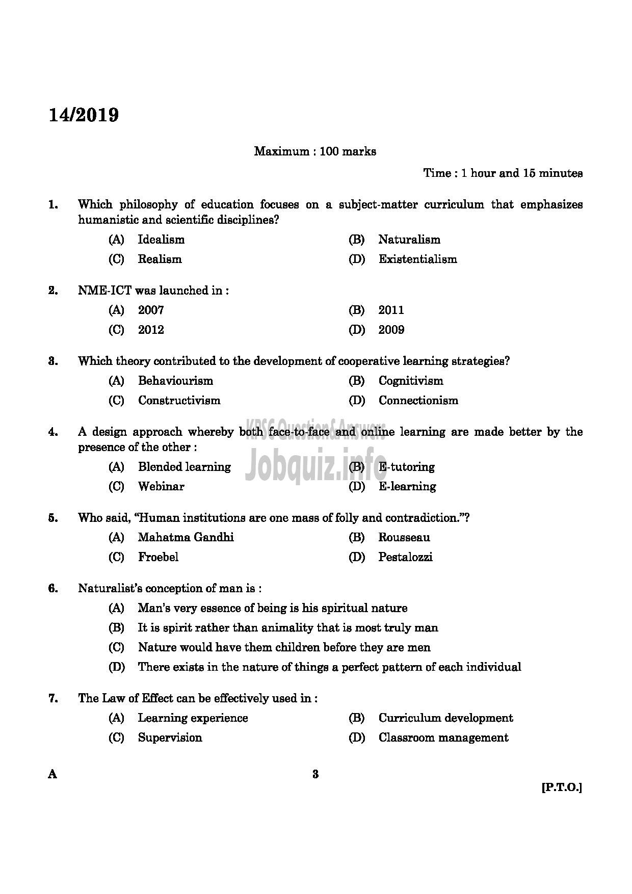 Kerala PSC Question Paper - SPECIAL TEACHER HOME FOR MENTALLY DEFICIENT CHILDREN SOCIAL JUSTICE DEPARTMENT-1