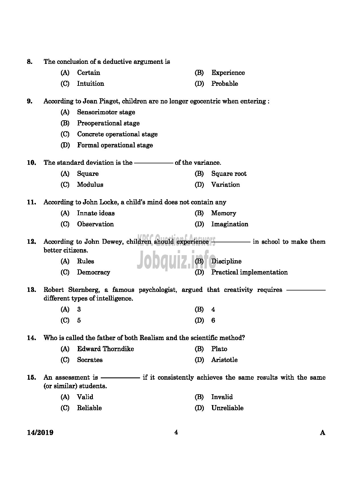 Kerala PSC Question Paper - SPECIAL TEACHER HOME FOR MENTALLY DEFICIENT CHILDREN SOCIAL JUSTICE DEPARTMENT-2