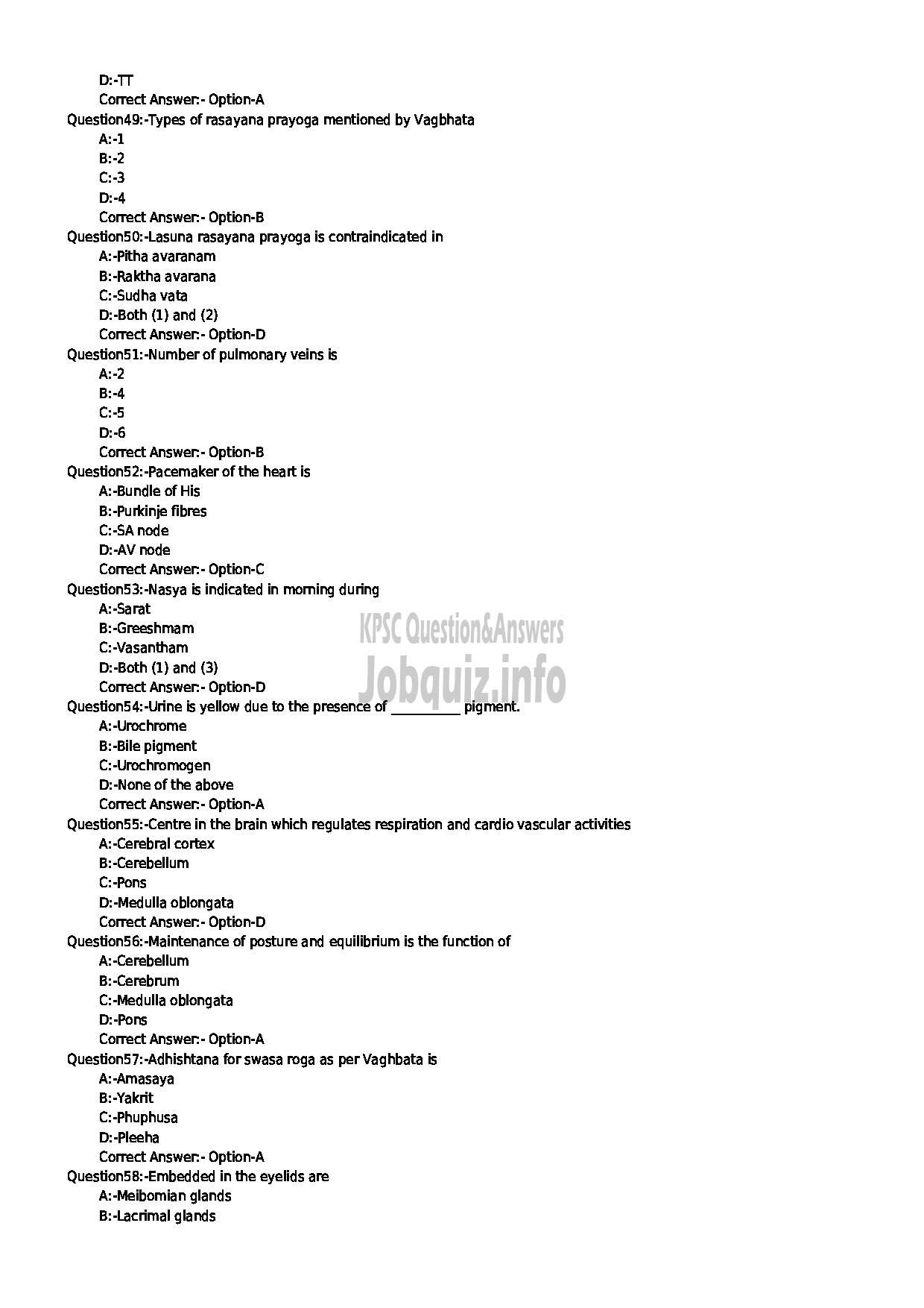 Kerala PSC Question Paper - STAFF NURSE GRADE II AYURVEDA INSURANCE MEDICAL SERVICES-6