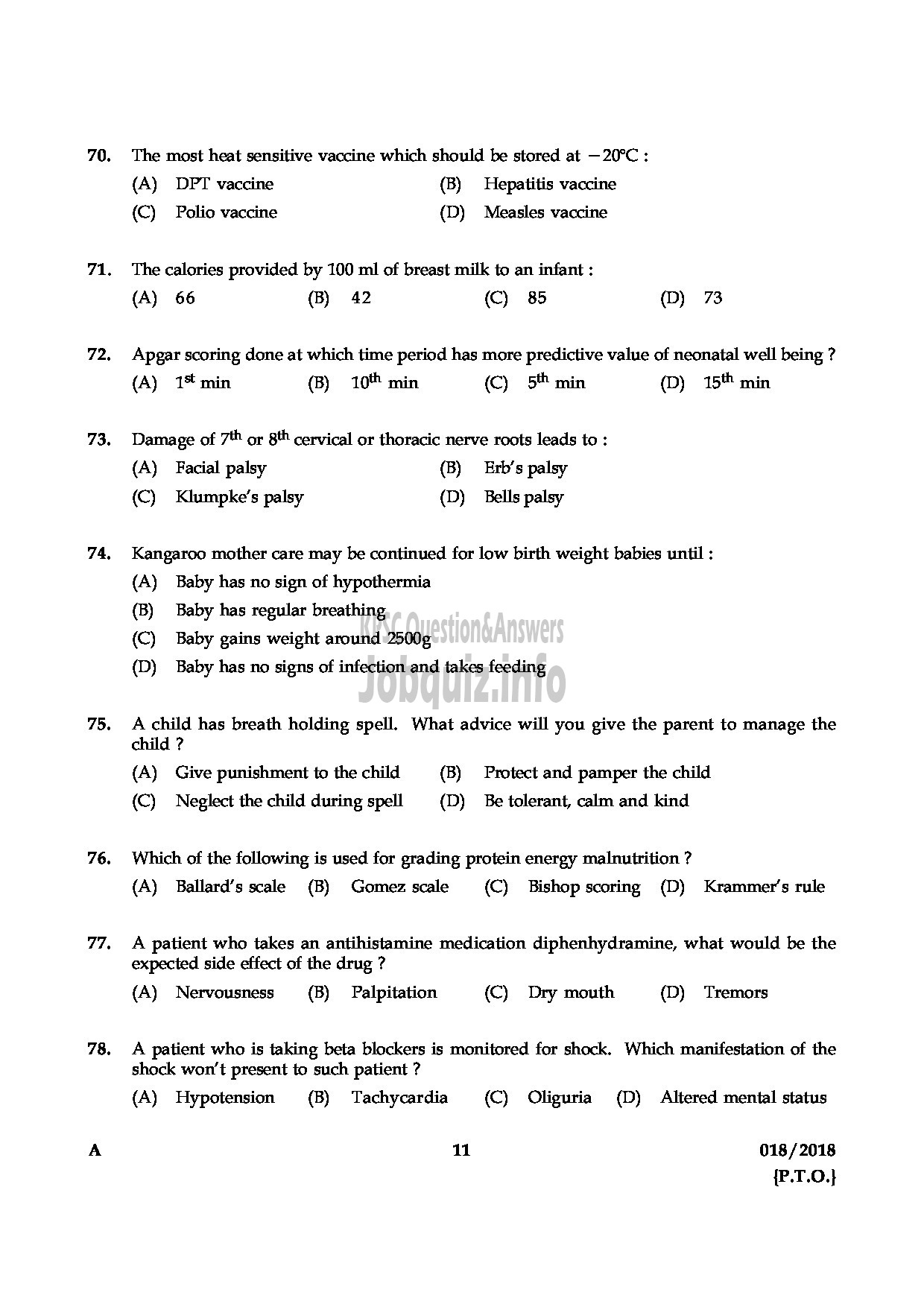 Kerala PSC Question Paper - STAFF NURSE GRADE II MEDICAL EDUCATION-11