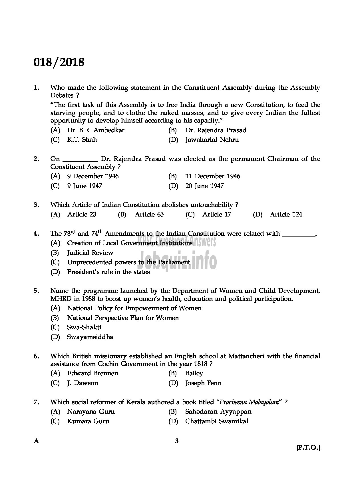 Kerala PSC Question Paper - STAFF NURSE GRADE II MEDICAL EDUCATION-3