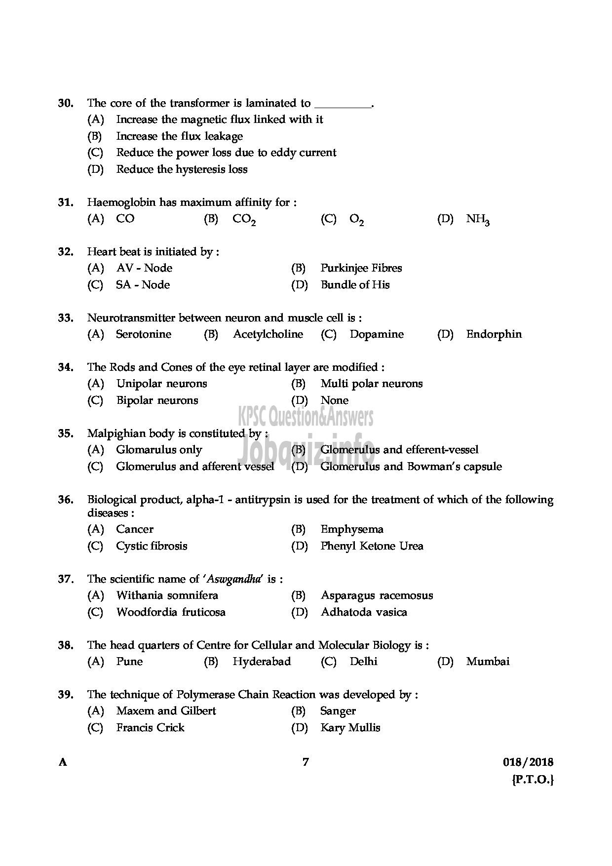 Kerala PSC Question Paper - STAFF NURSE GRADE II MEDICAL EDUCATION-7