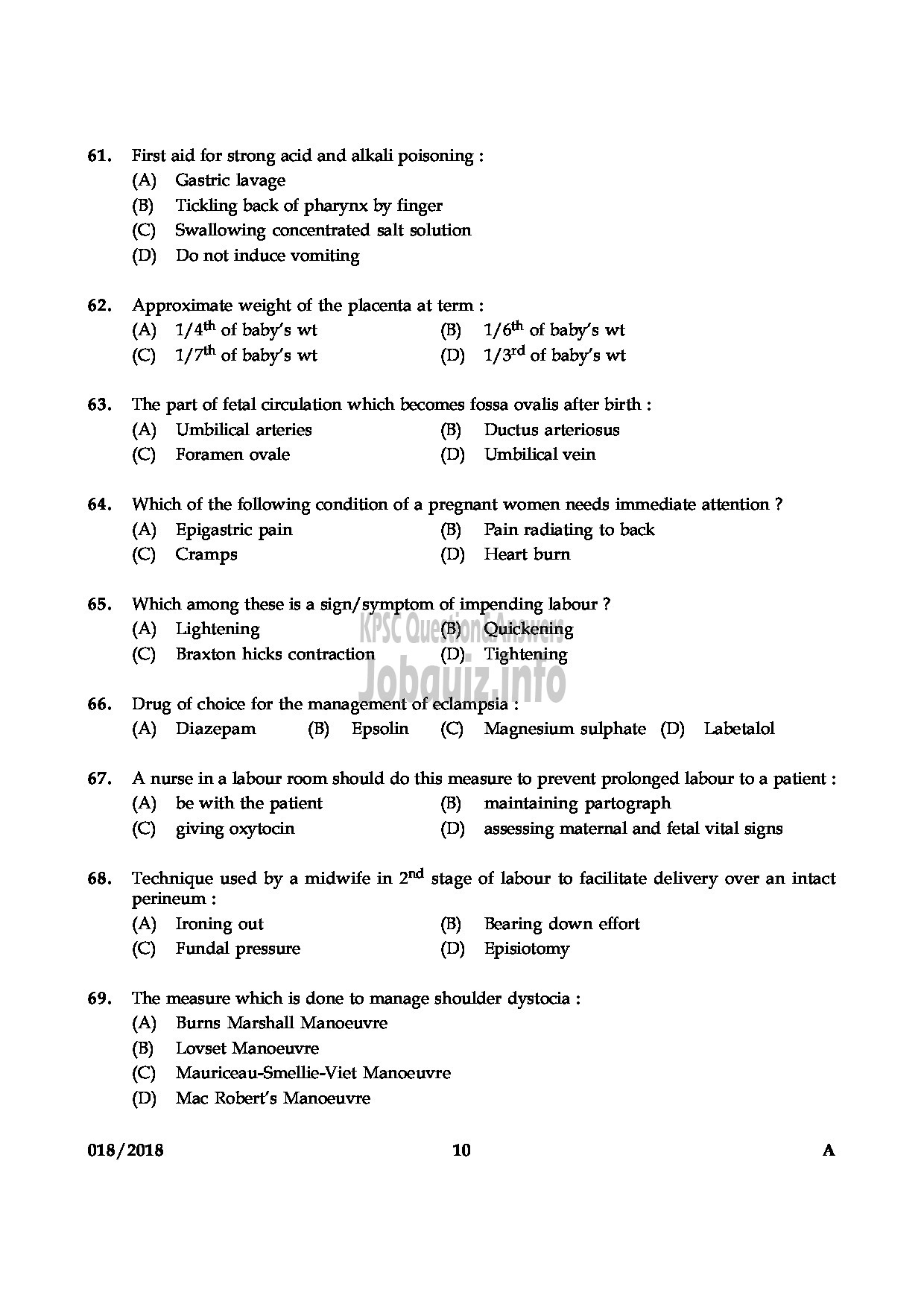 Kerala PSC Question Paper - STAFF NURSE GRADE II MEDICAL EDUCATION-10